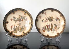 Pair Japanese Satsuma Plates with Miniature Decoration by Kinkozan