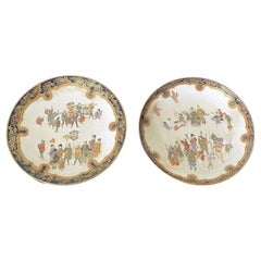 Antique Pair Japanese Satsuma Plates with Miniature Decoration by Kinkozan