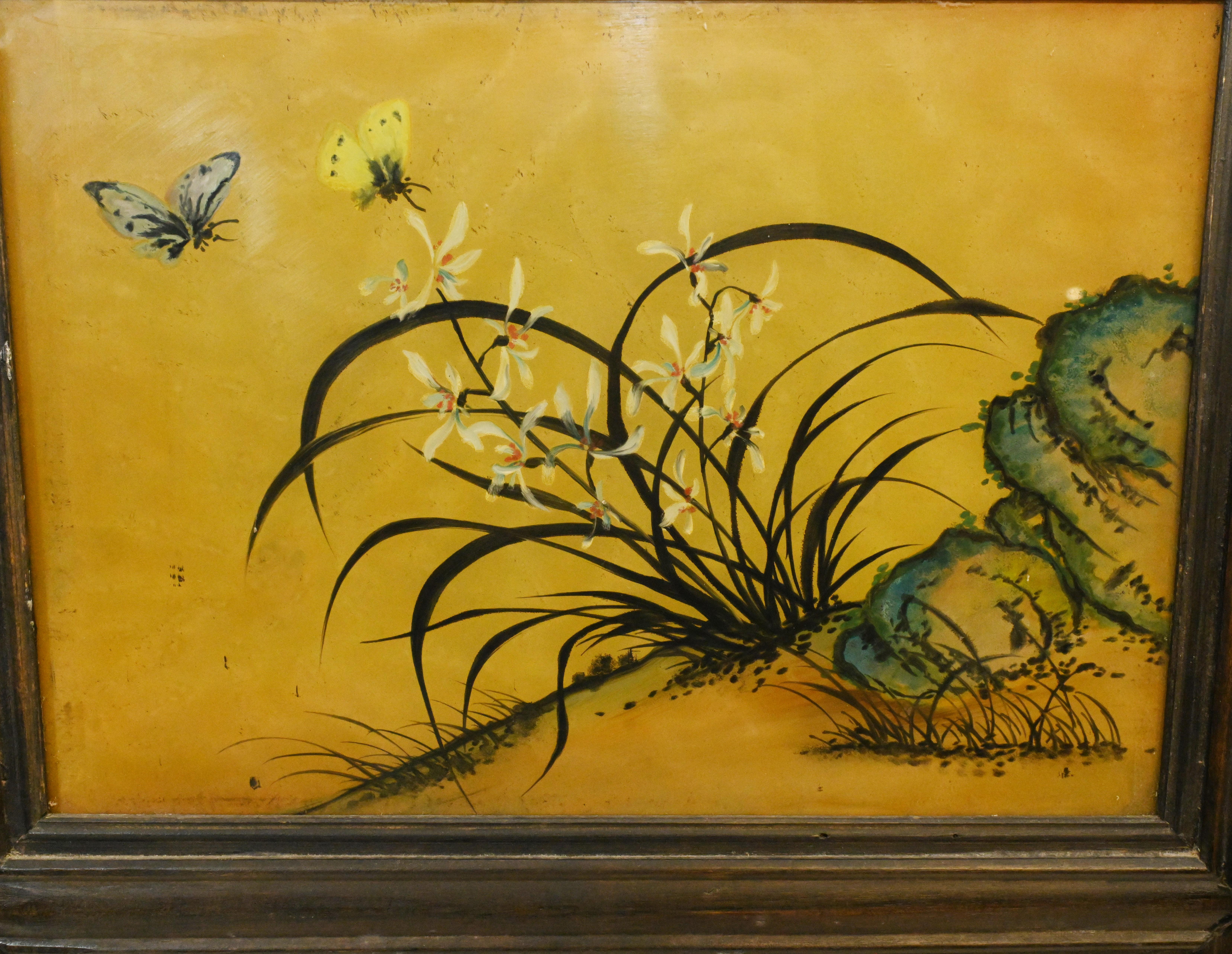 Pair Japanese Screens Wall Plaques Painted Enamel 1920 In Good Condition In Potters Bar, GB