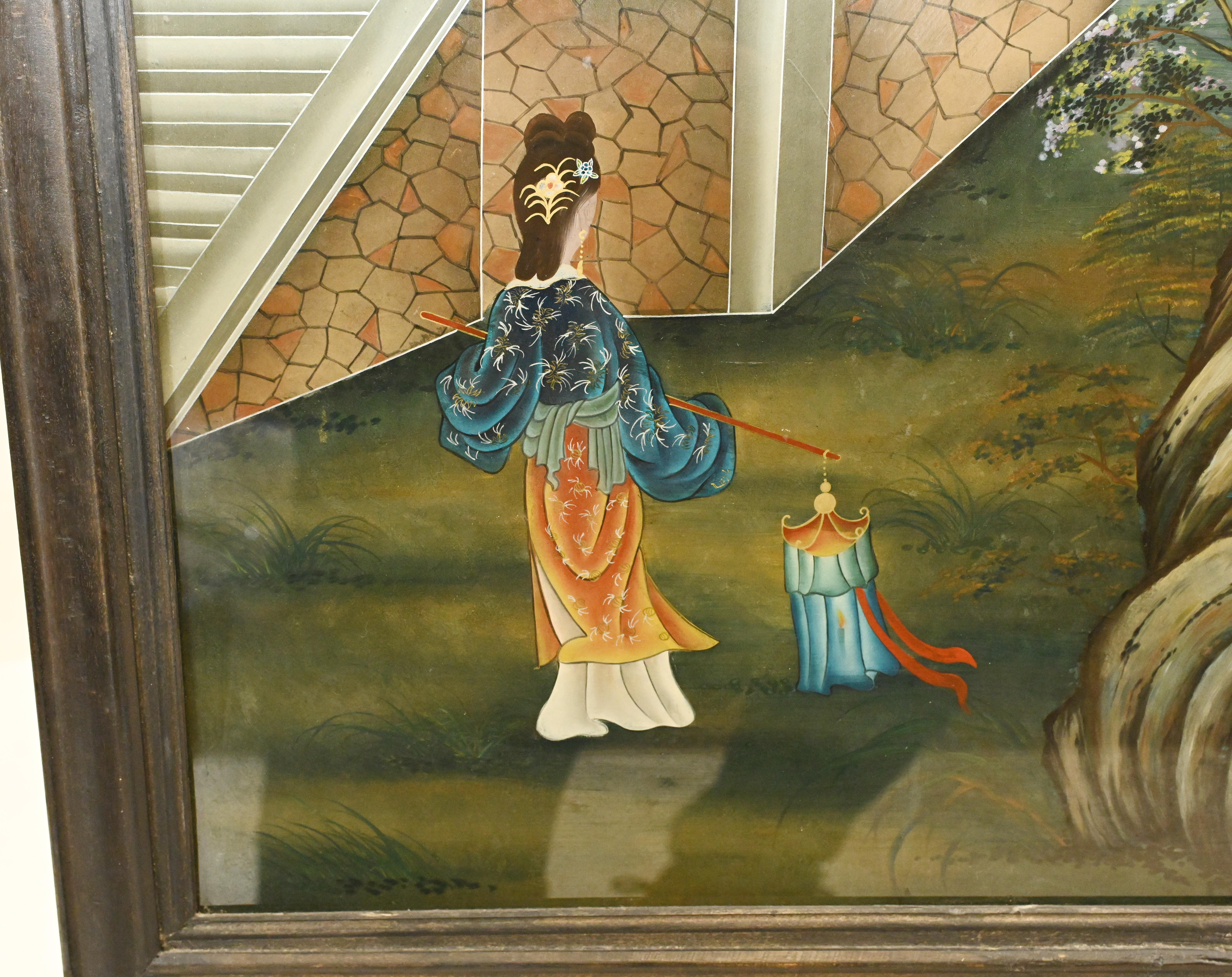 Early 20th Century Pair Japanese Screens Wall Plaques Painted Enamel 1920