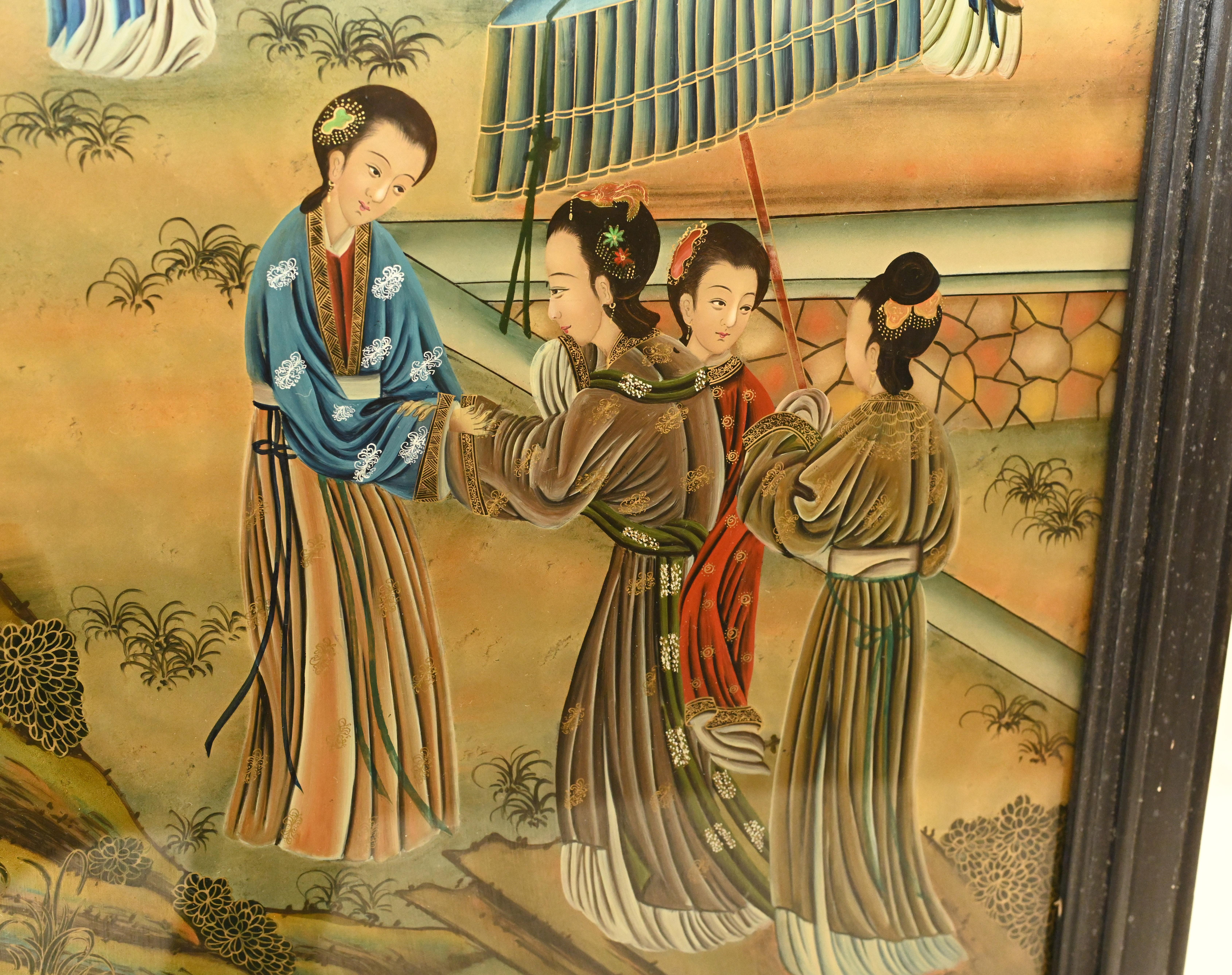 Pair Japanese Screens Wall Plaques Painted Enamel 1920 3
