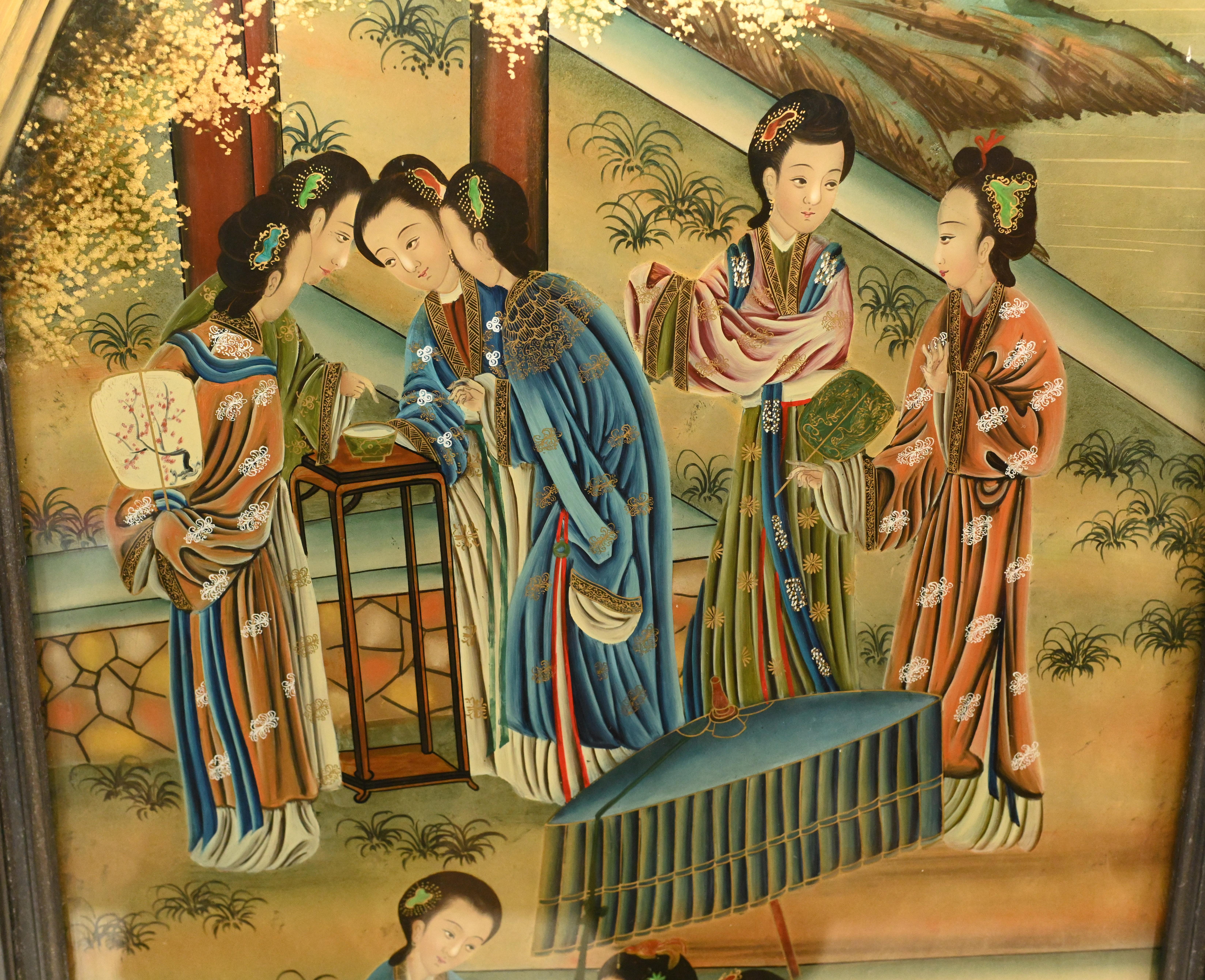Pair Japanese Screens Wall Plaques Painted Enamel 1920 4
