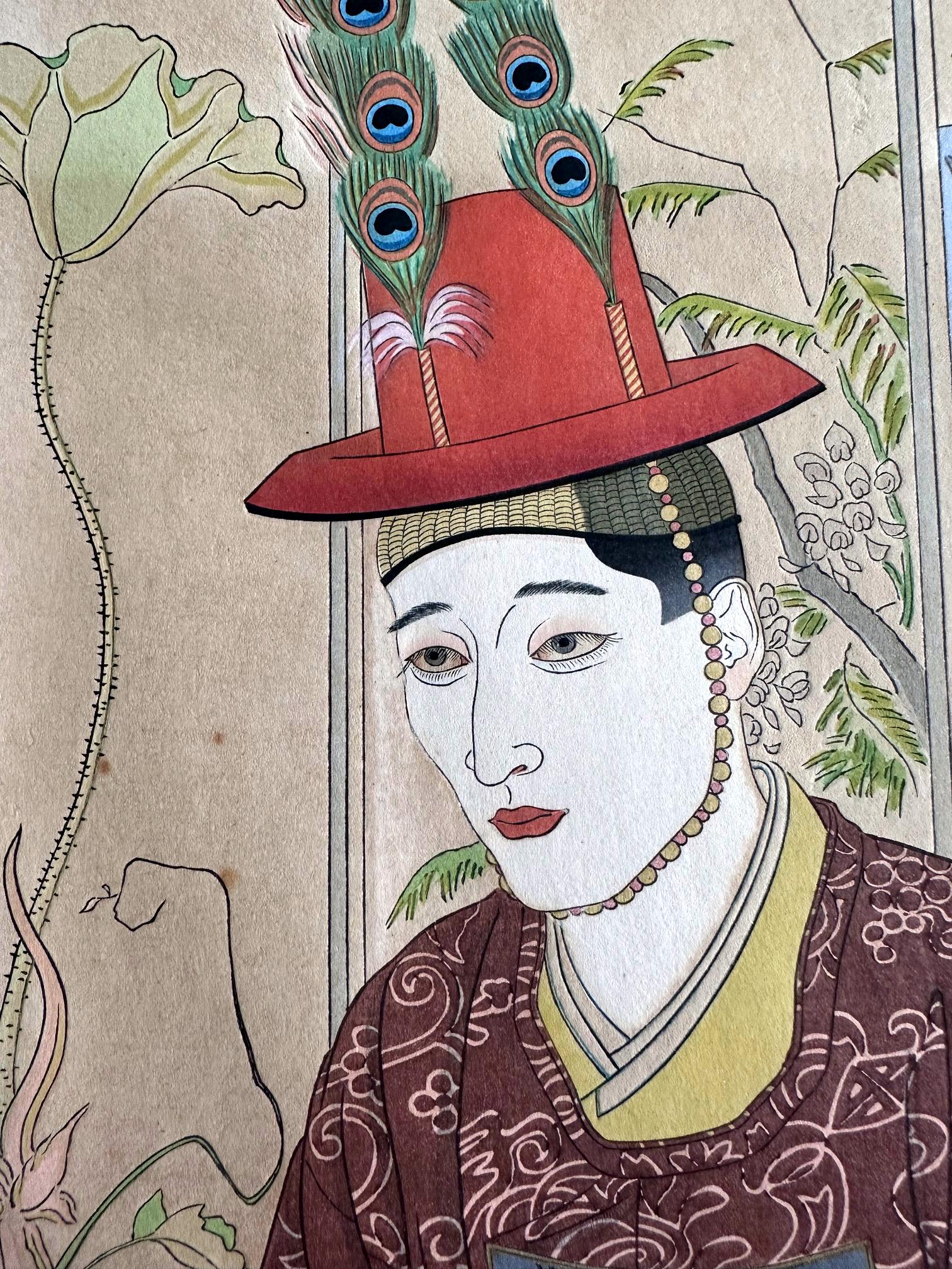Pair Japanese Woodblock Prints La Mariee and Le Marie by Paul Jacoulet en vente 3