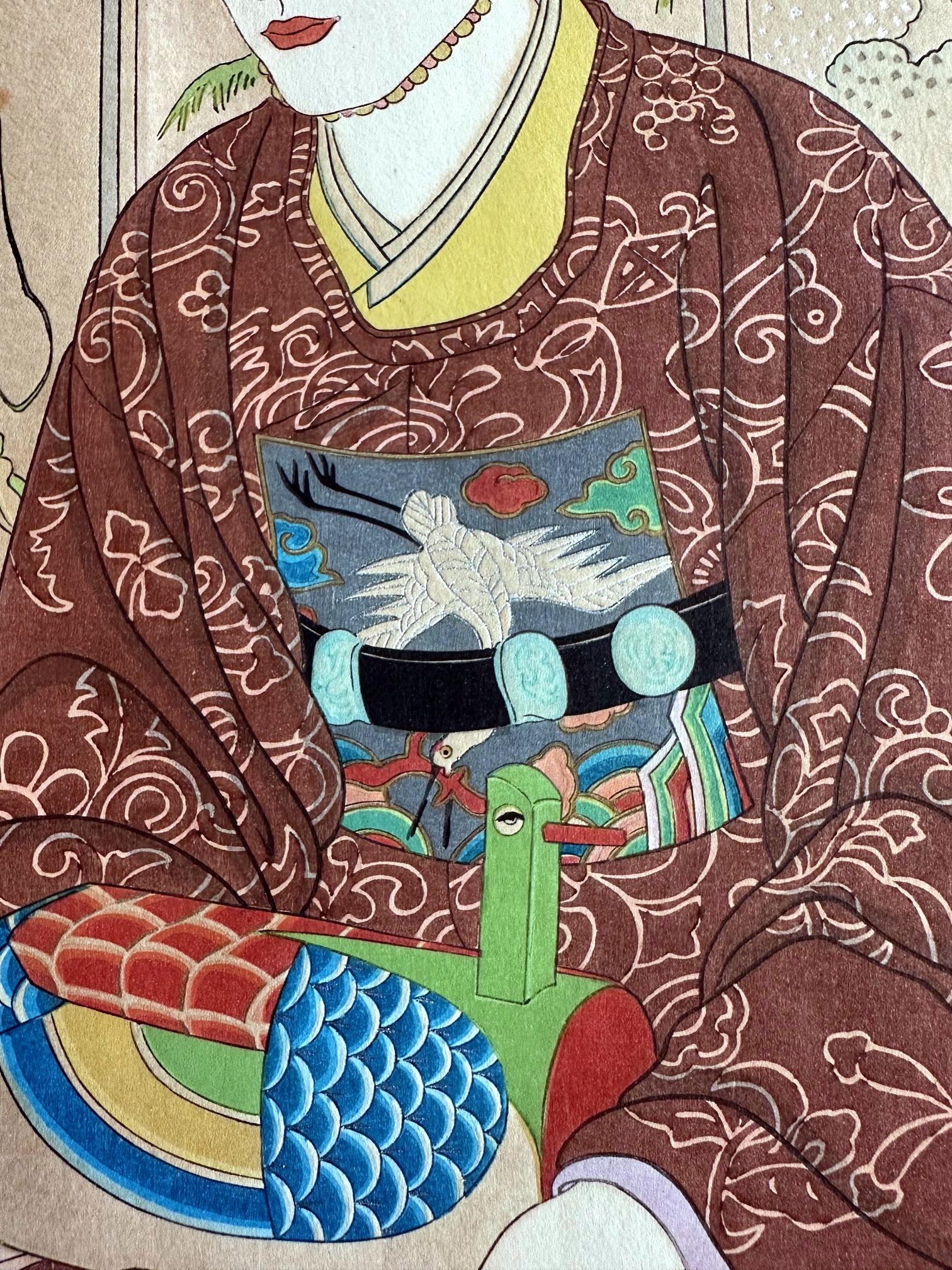 Pair Japanese Woodblock Prints La Mariee and Le Marie by Paul Jacoulet en vente 4
