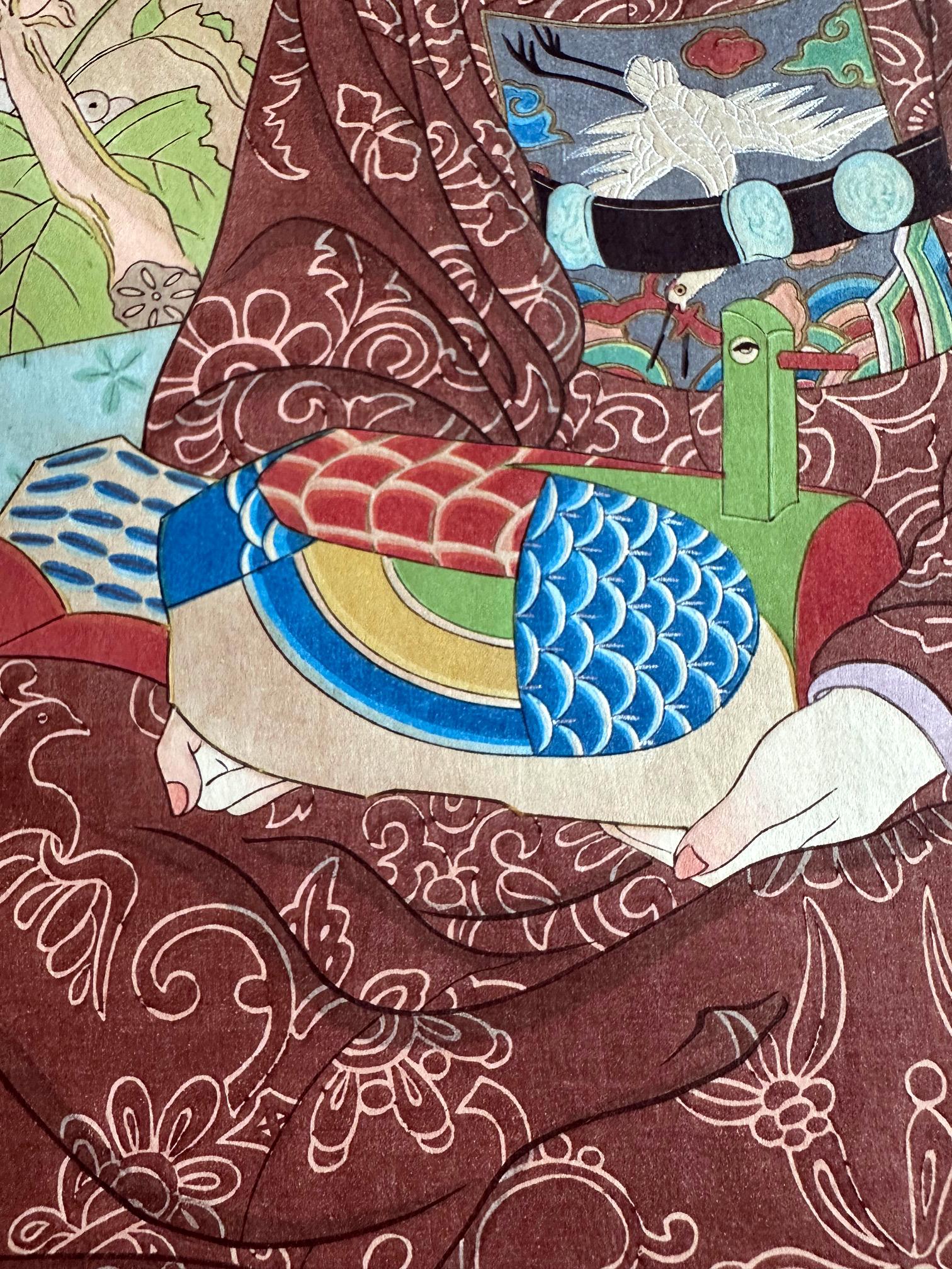 Pair Japanese Woodblock Prints La Mariee and Le Marie by Paul Jacoulet en vente 5