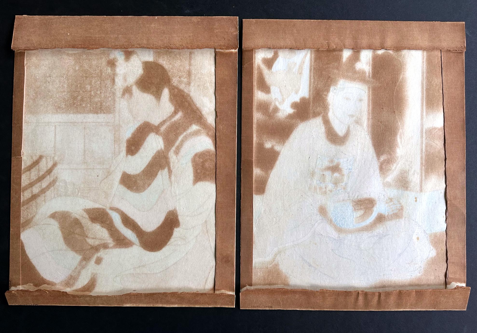Pair Japanese Woodblock Prints La Mariee and Le Marie by Paul Jacoulet en vente 8