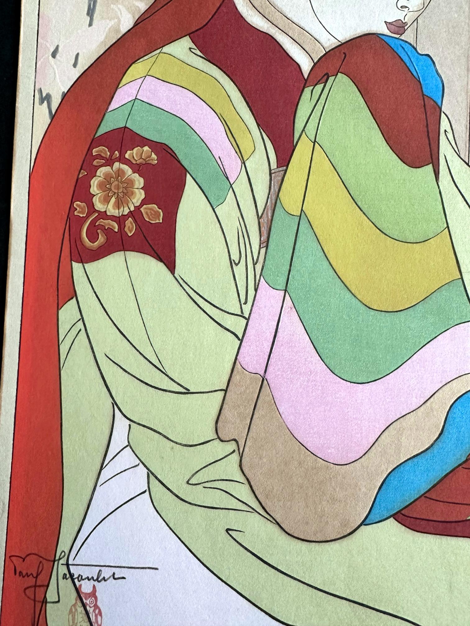 Japonais Pair Japanese Woodblock Prints La Mariee and Le Marie by Paul Jacoulet en vente