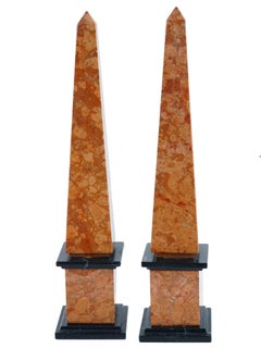 Pair Jasper Stone and Black Marble Obelisks