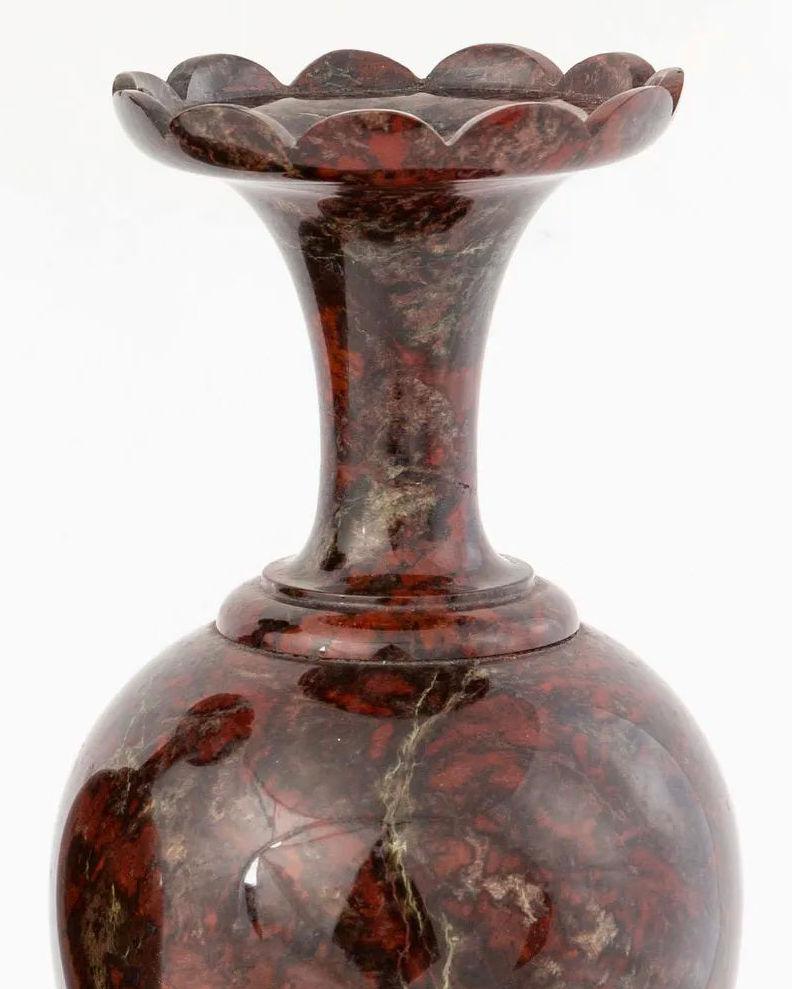 Hand-Carved Pair Jasper Stone Vases For Sale