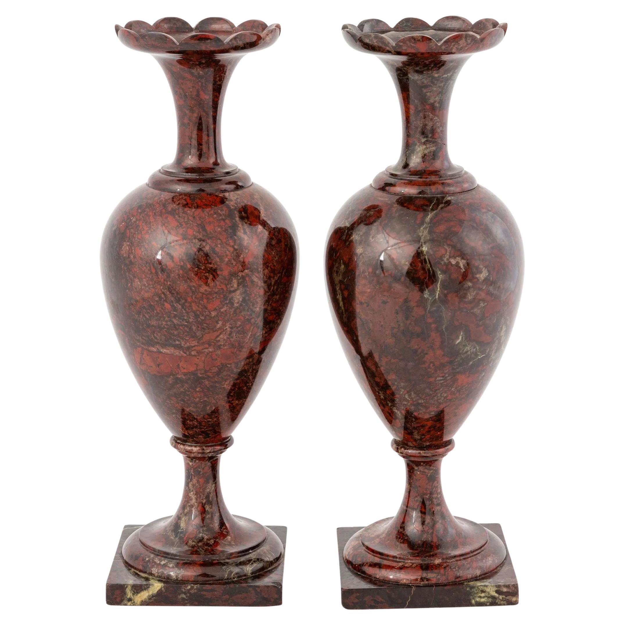 Pair Jasper Stone Vases For Sale