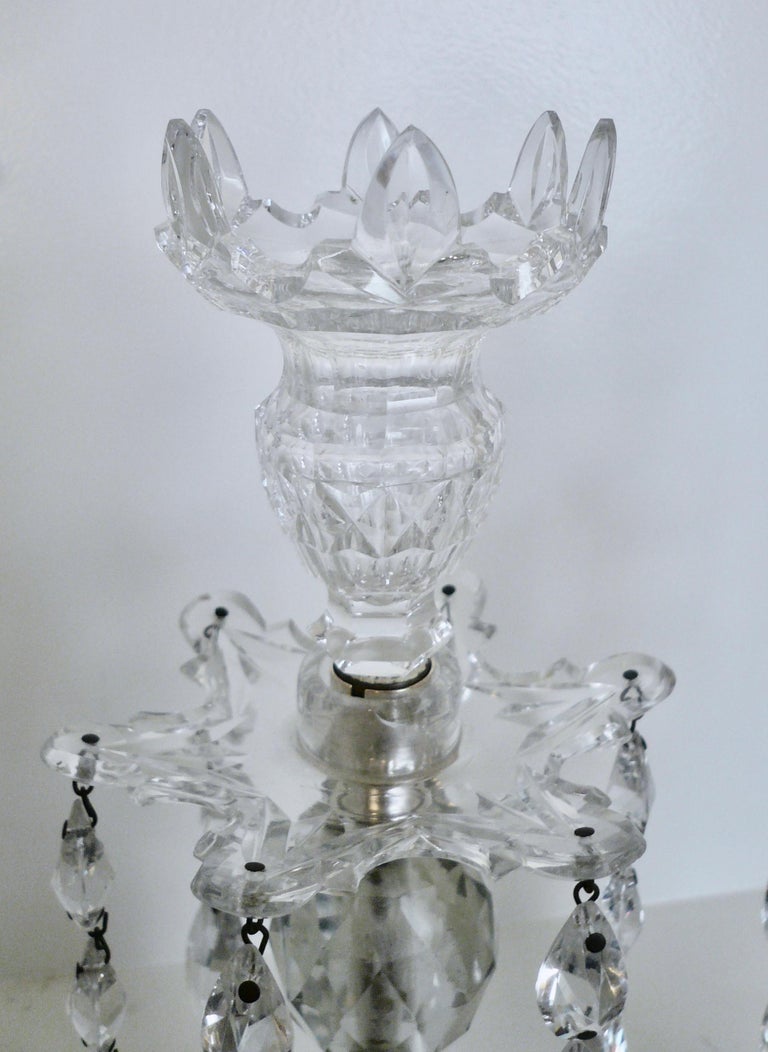 Pair Jasper Ware Silver and Cut Crystal Lusters, or Candle Holders For