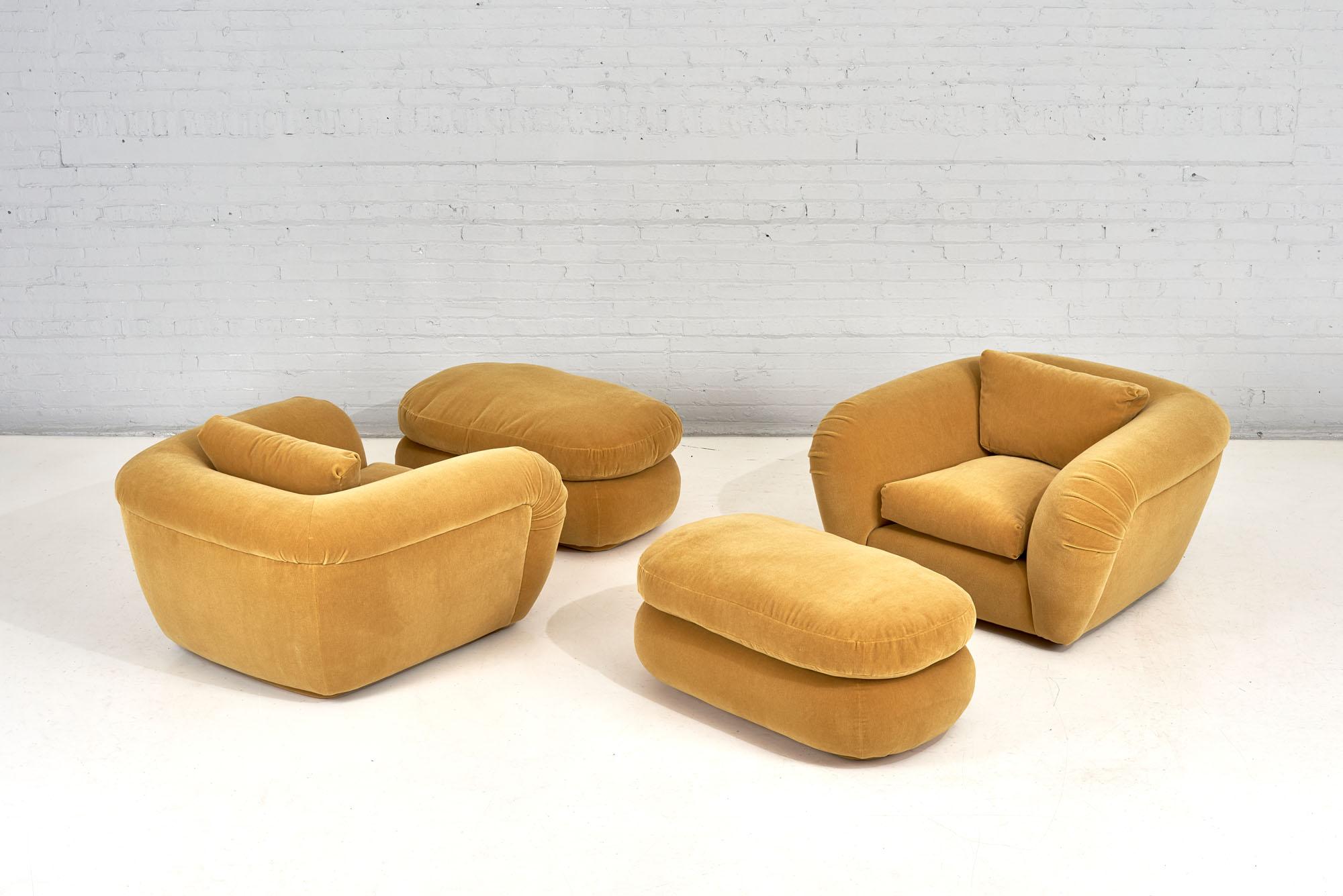 Pair Jay Spectre Lounge Chairs and Ottomans, 1990 For Sale 1
