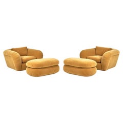 Retro Pair Jay Spectre Lounge Chairs and Ottomans, 1990