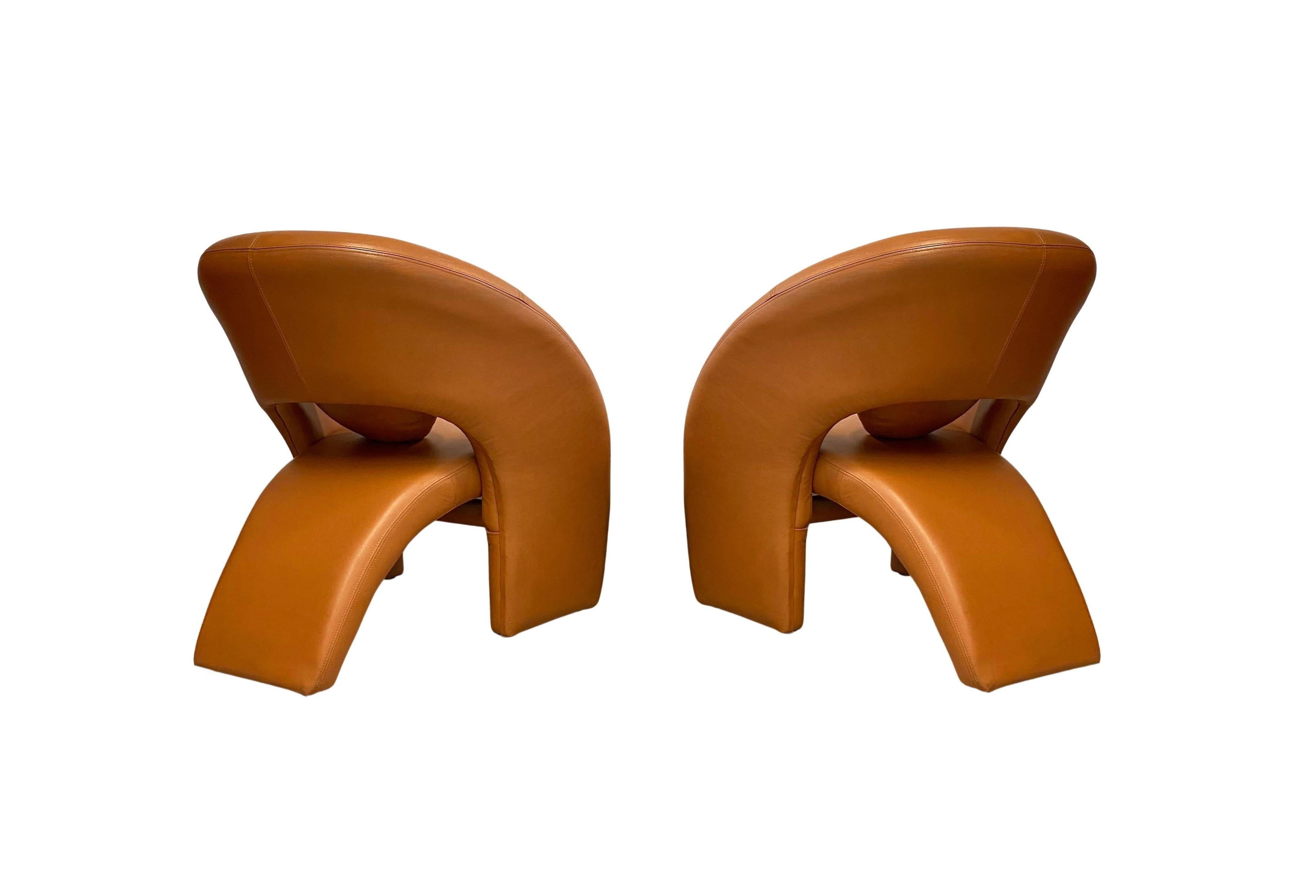 Pair Jaymar Cognac Leather Chairs In Excellent Condition For Sale In Dallas, TX