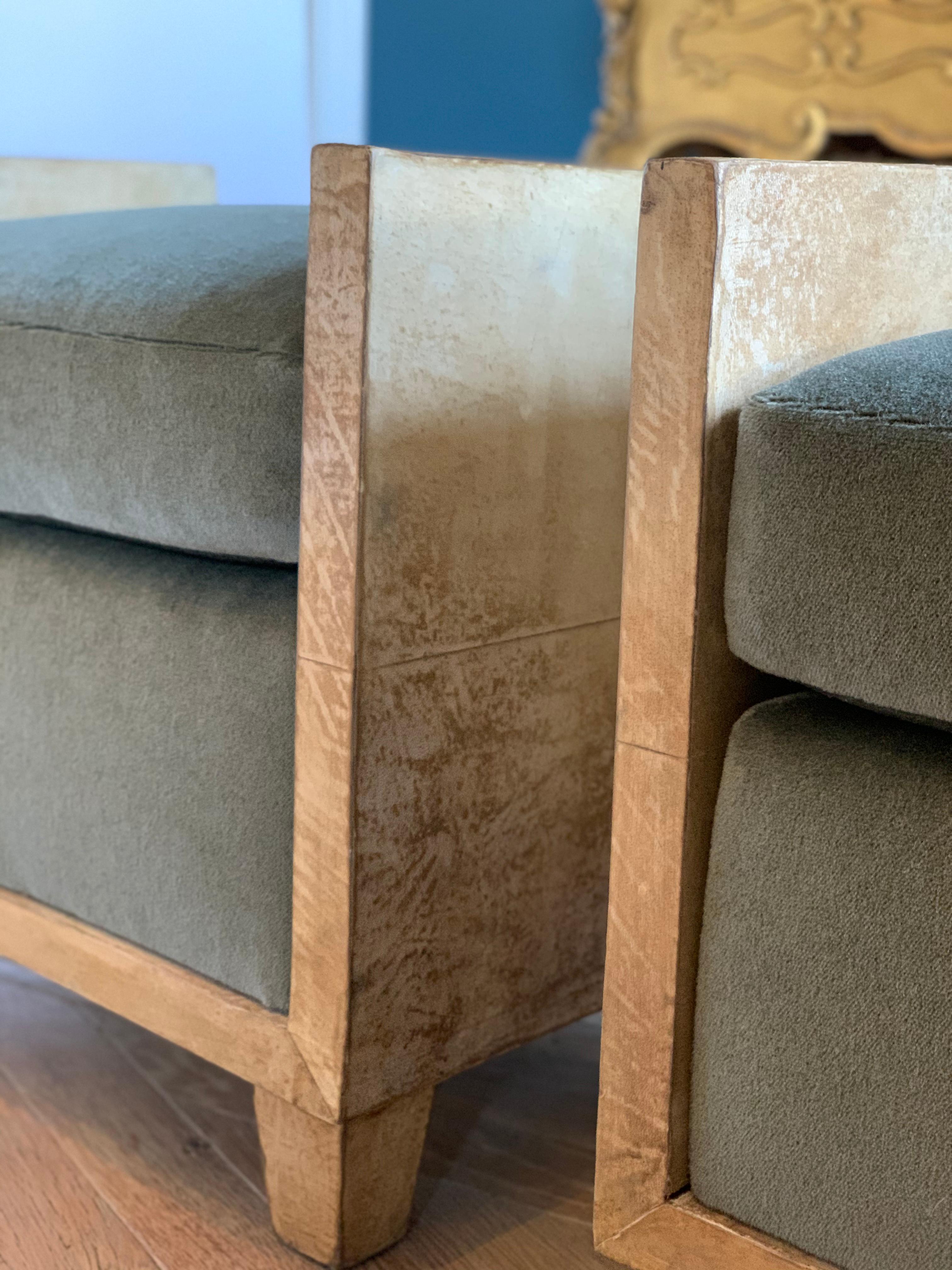 Art Deco Pair of Jean-Michael Frank Style Goatskin Benches in Mohair