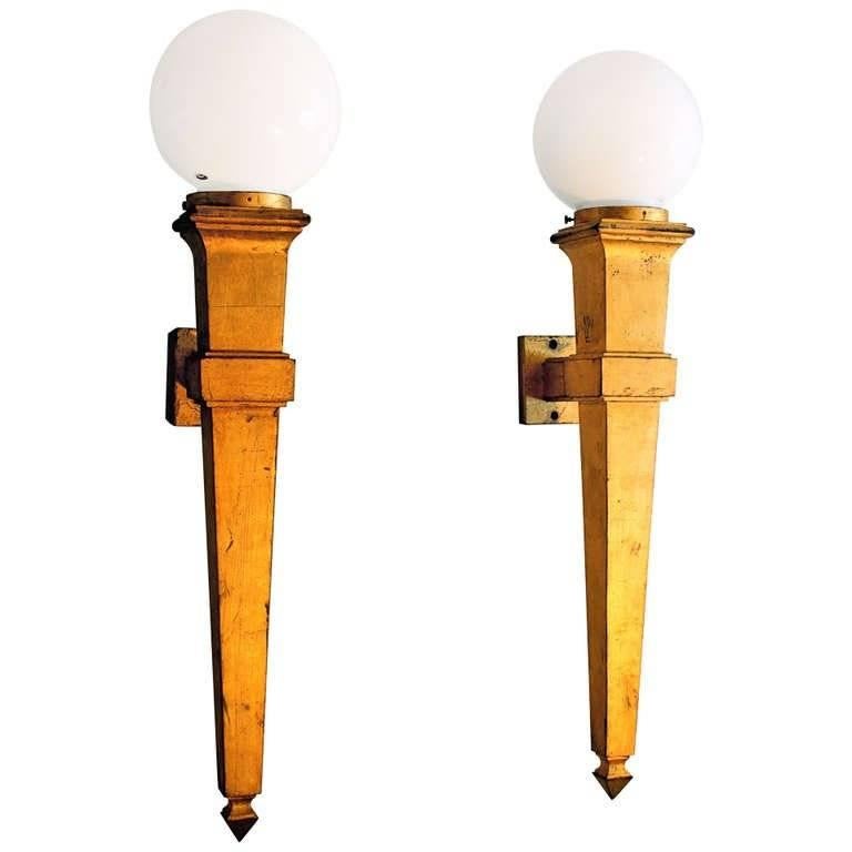Pair of Jean Perzel Attributed 1940s Gilt Iron Wall Sconces