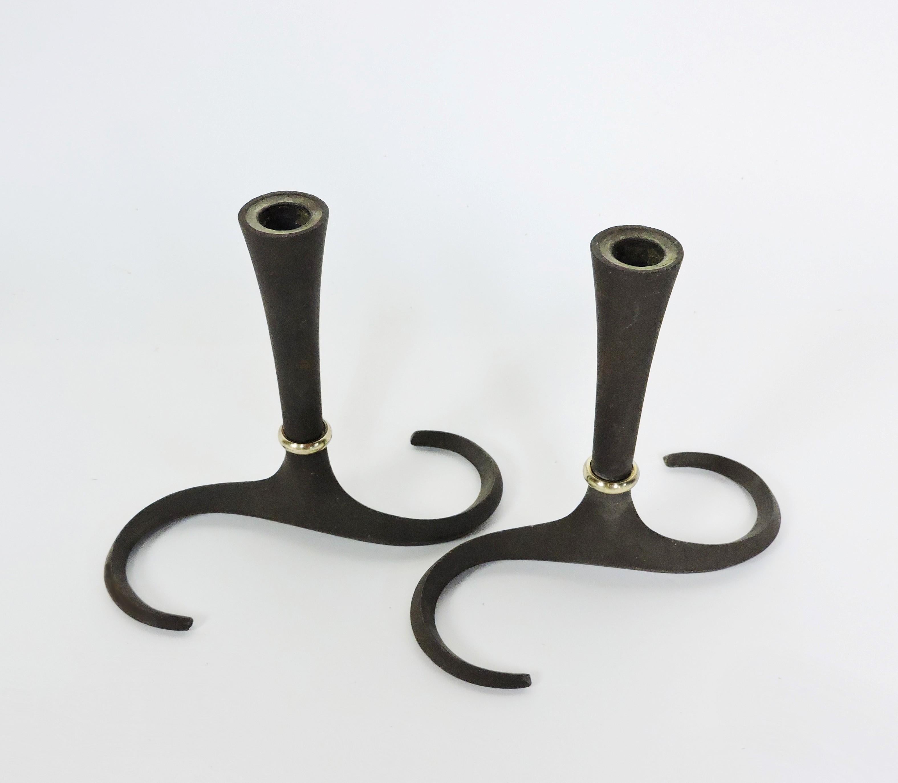 Scandinavian Modern Pair Jens Quistgaard Dansk Danish Modern Swirl Candle Holder Stick 3 Pairs Avail For Sale
