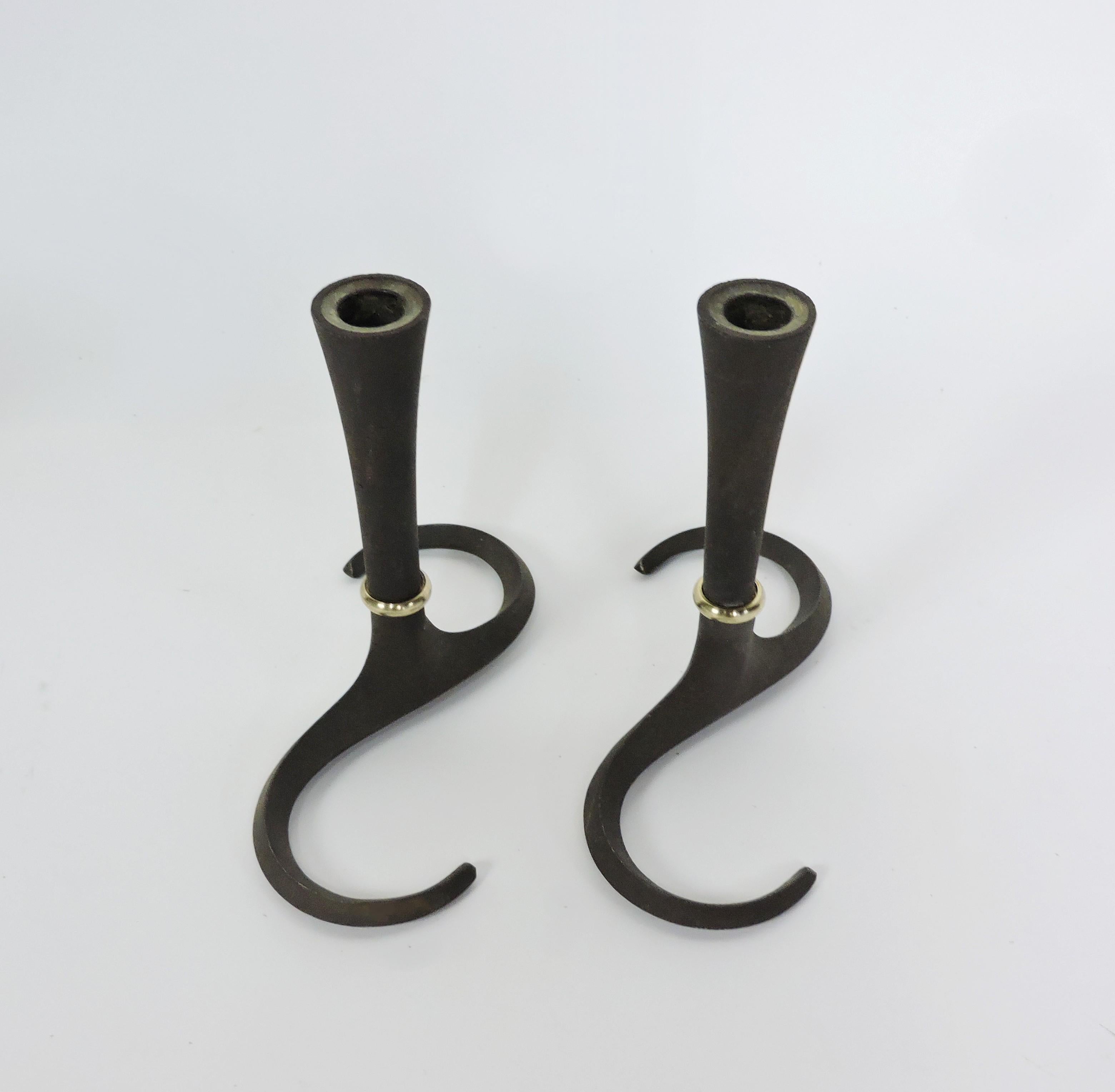 Pair Jens Quistgaard Dansk Danish Modern Swirl Candle Holder Stick 3 Pairs Avail In Good Condition For Sale In Chesterfield, NJ