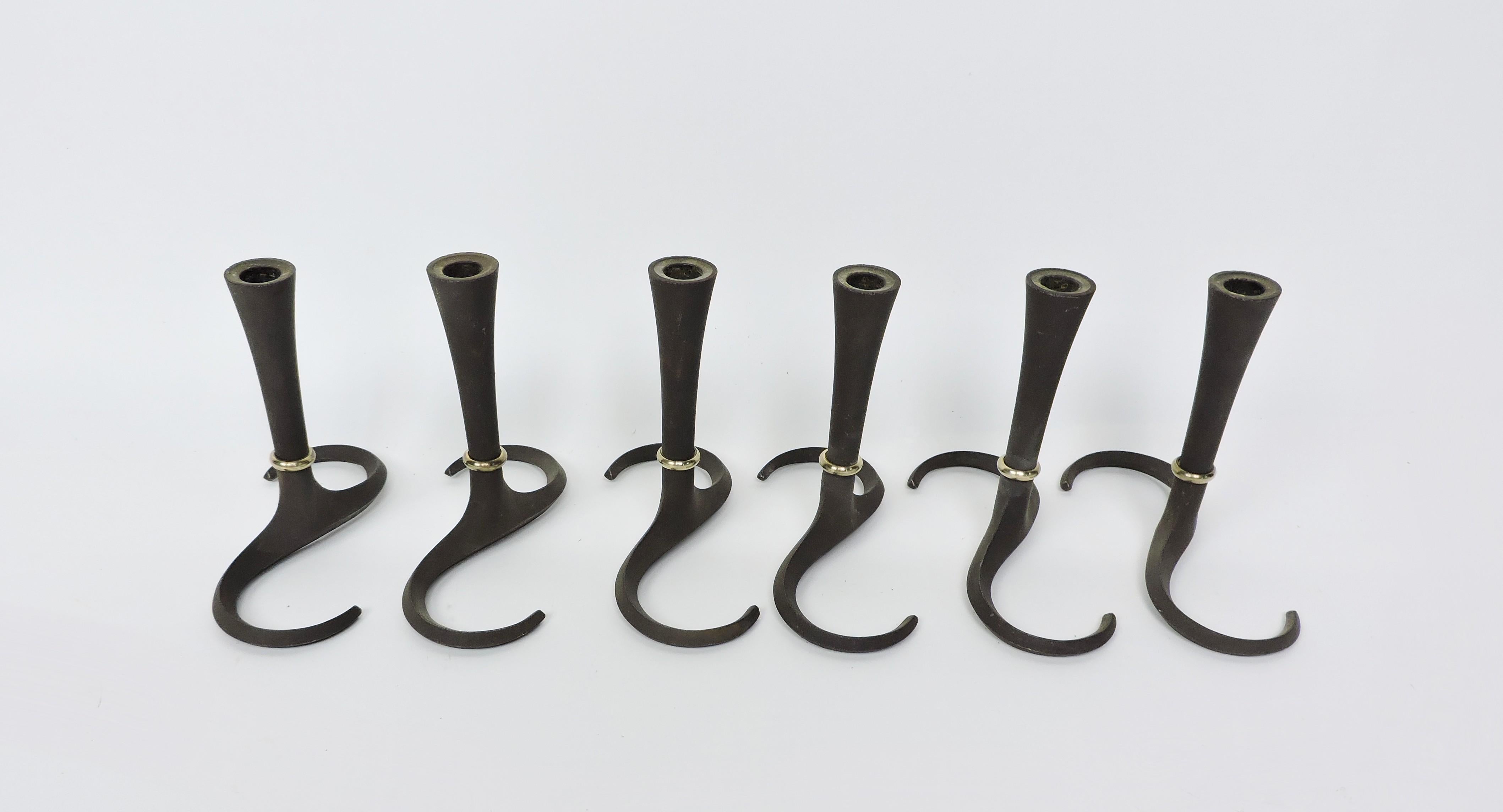 Brass Pair Jens Quistgaard Dansk Danish Modern Swirl Candle Holder Stick 3 Pairs Avail For Sale