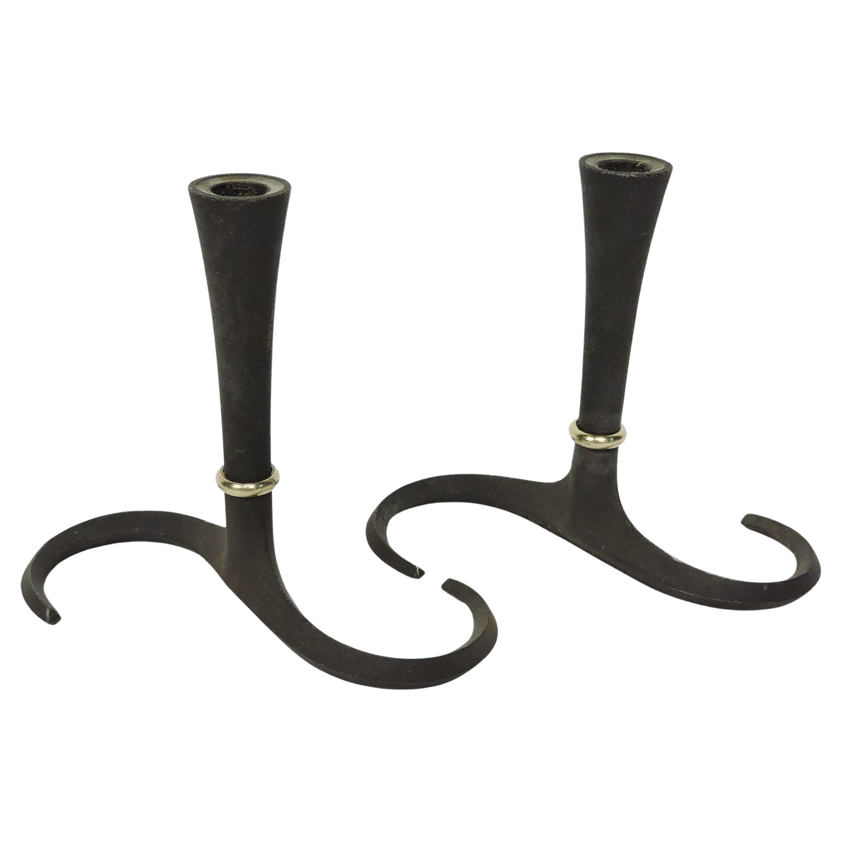 Pair Jens Quistgaard Dansk Danish Modern Swirl Candle Holder Stick 3 Pairs Avail For Sale