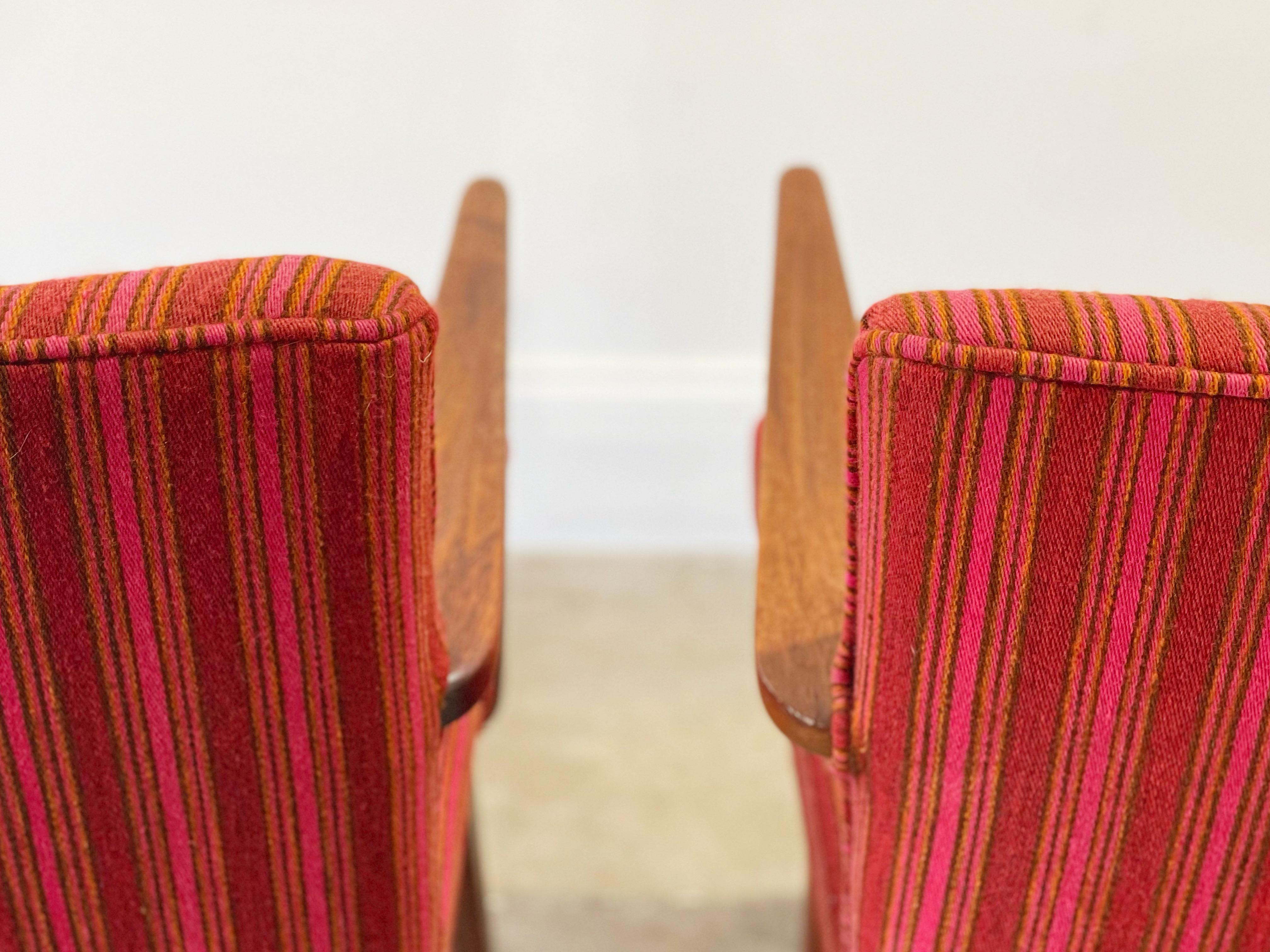 Pair Jens Risom Armchair Model C108, Walnut, Alexander Girard Upholstery 1