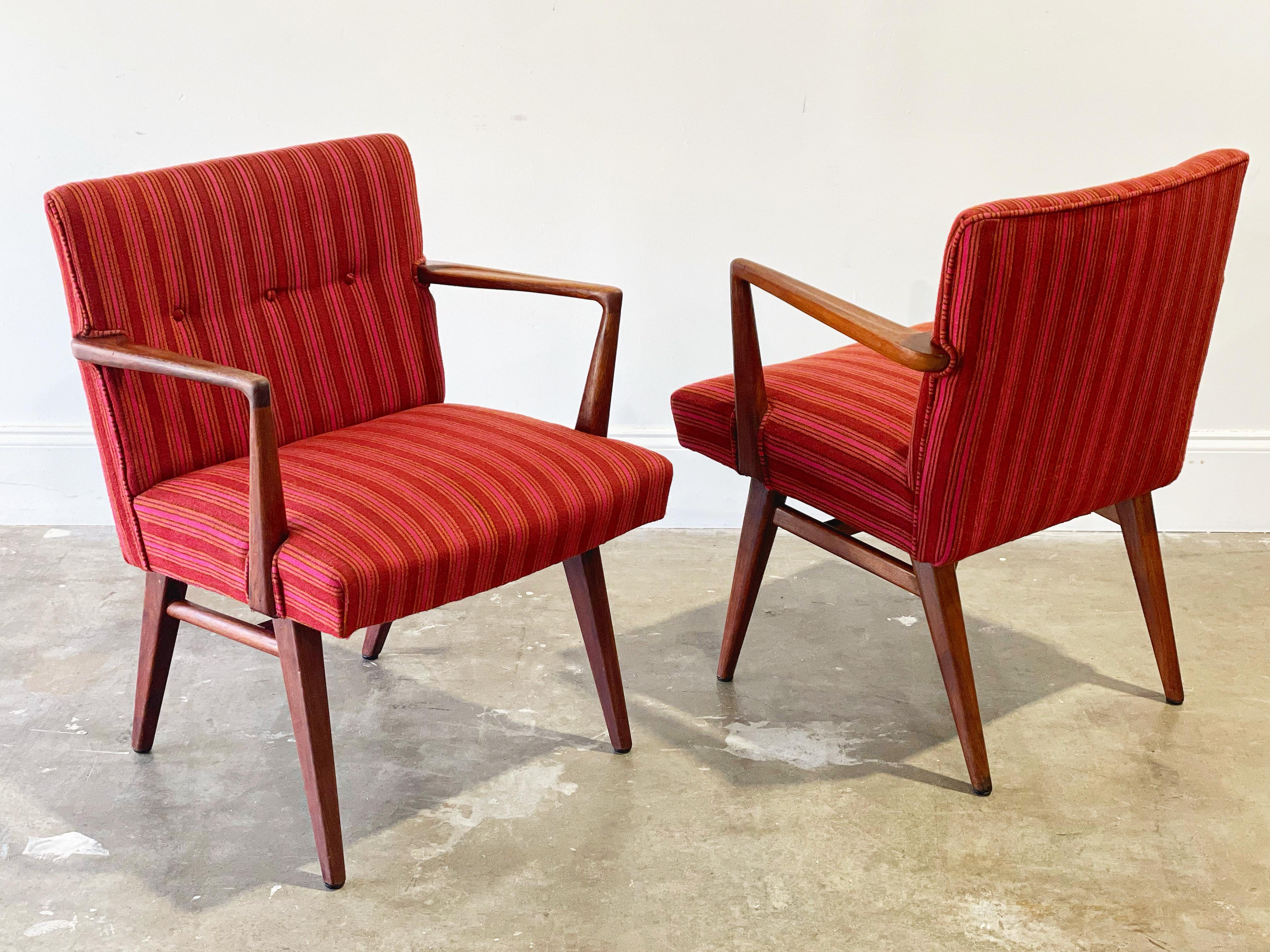 Pair Jens Risom Armchair Model C108, Walnut, Alexander Girard Upholstery 3