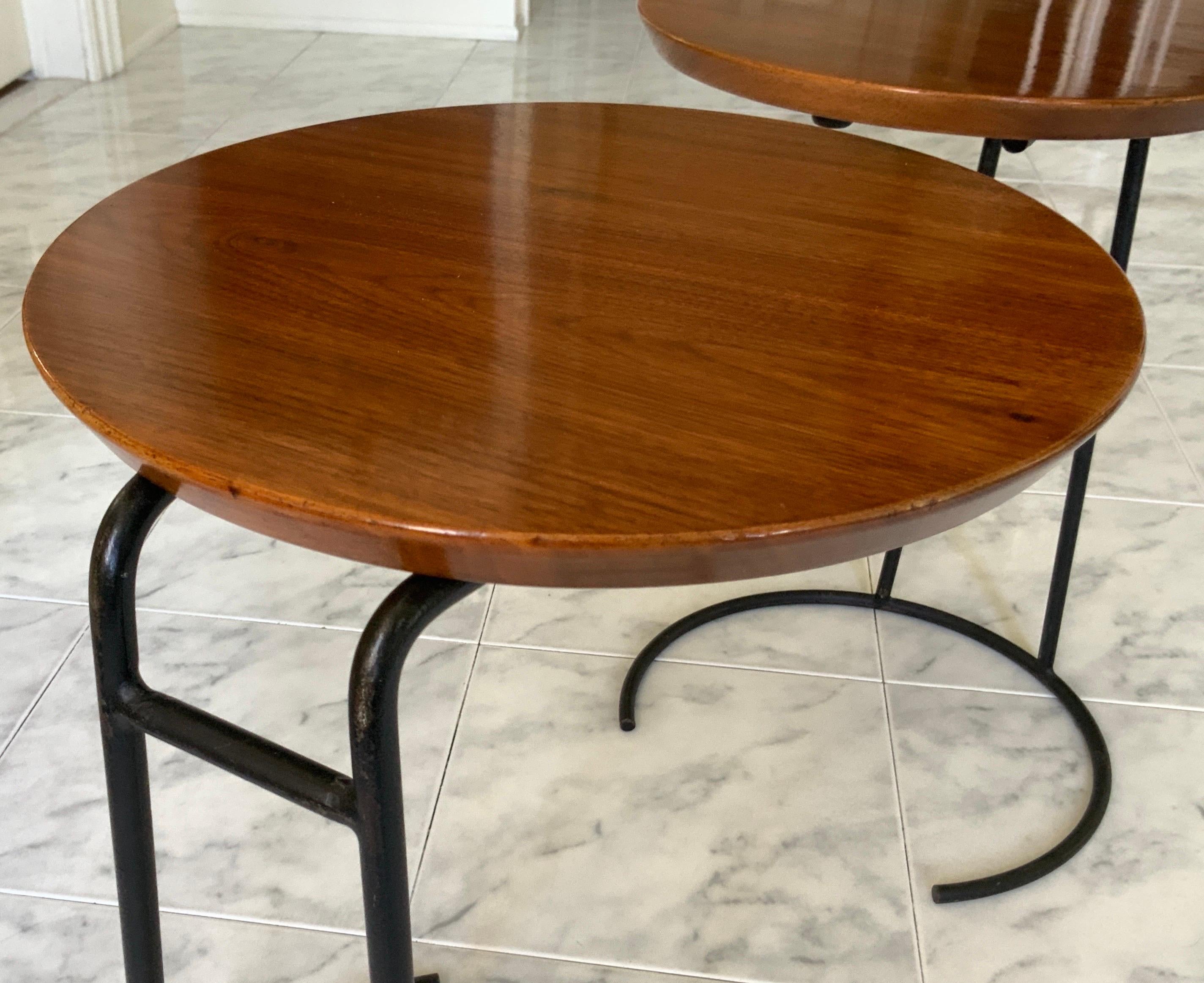 Lacquered Pair Jens Risom T710 Walnut Side Tables For Sale
