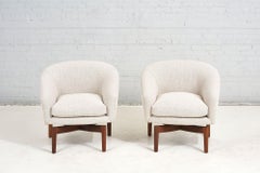 Pair Jens Risom Walnut Swivel Lounge Chair, 1960