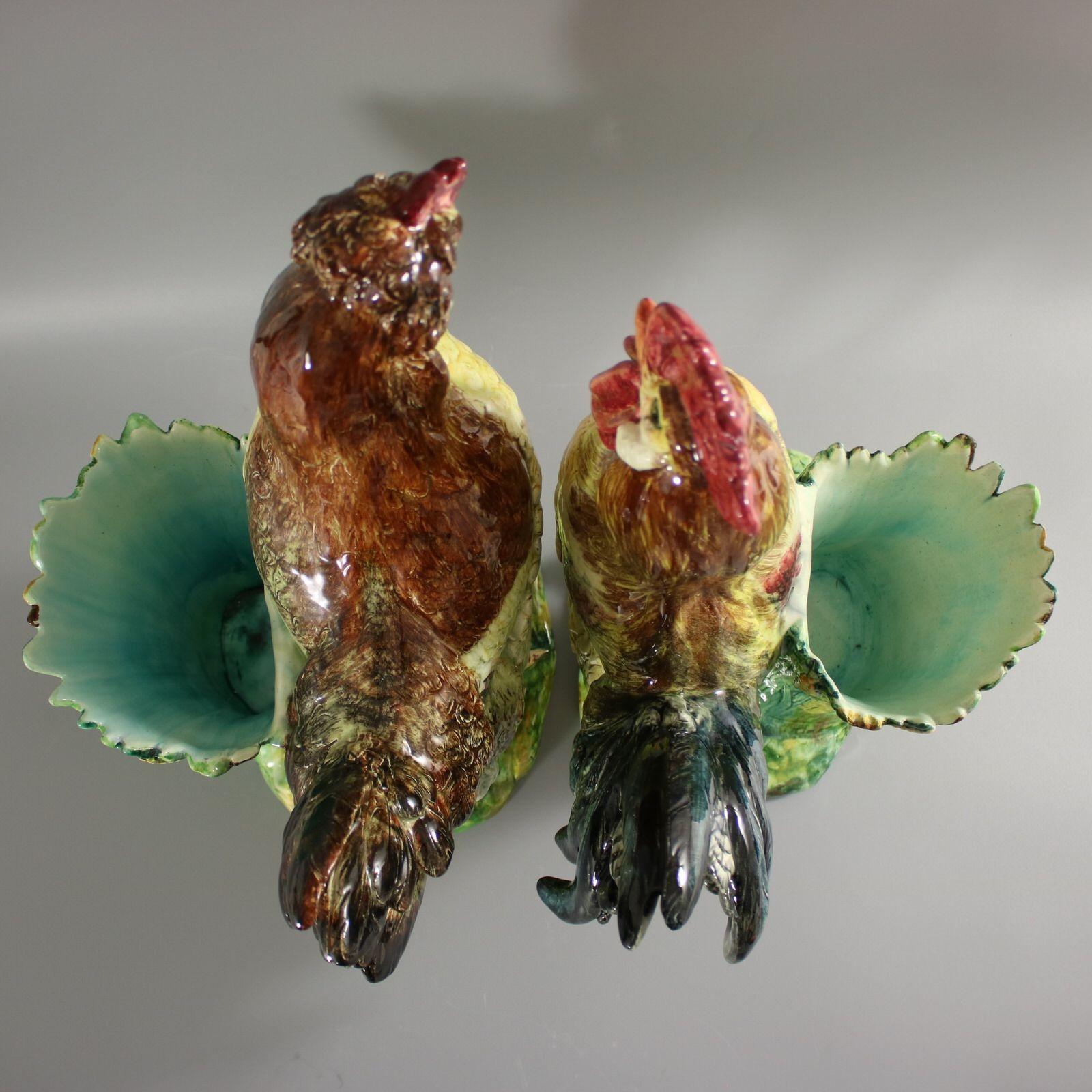 Pair Jerome Massier Hen & Cockerel Figural Vases by P. Perret For Sale 7