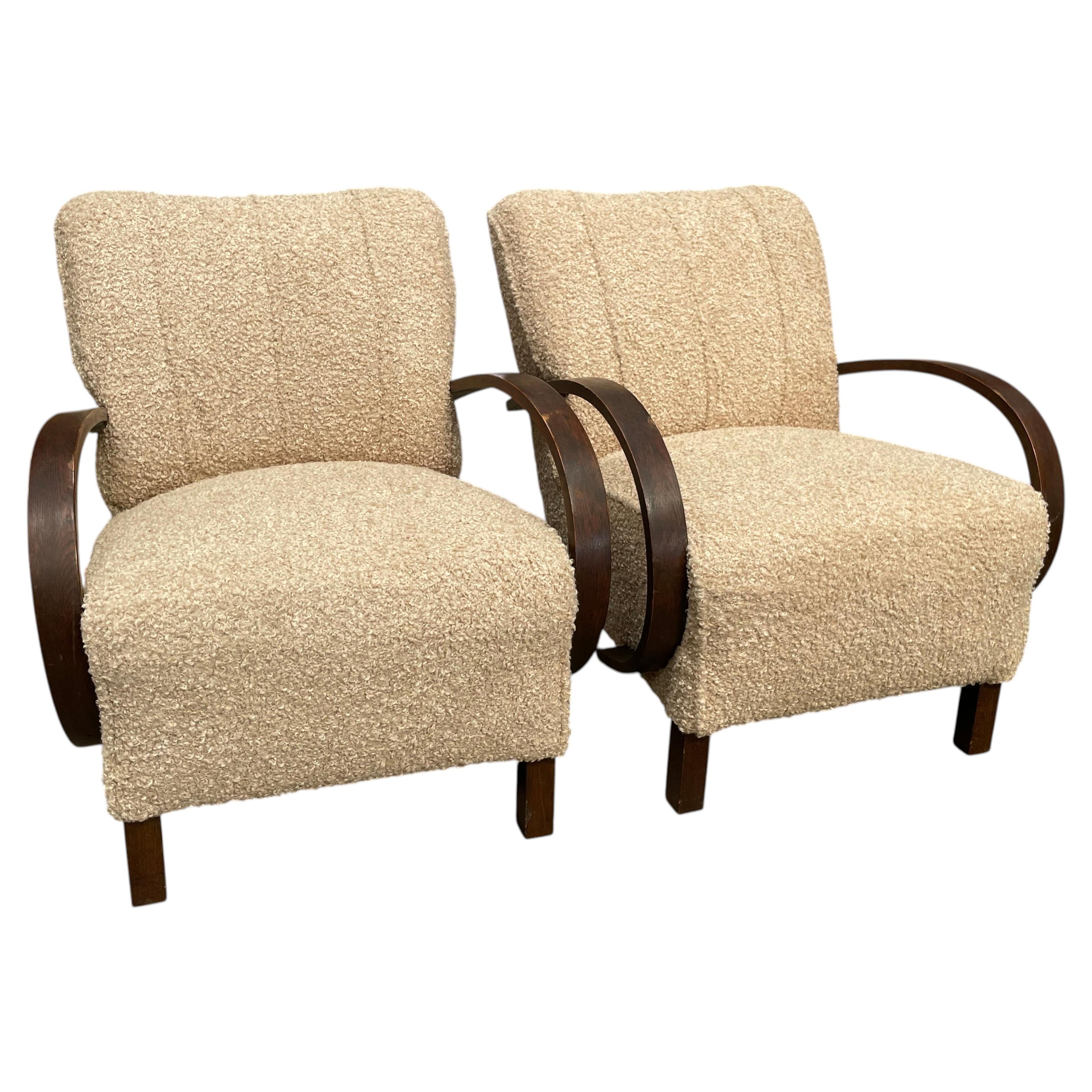Pair Jindřich Halabala Art Deco Lounge Chairs, 1940s For Sale