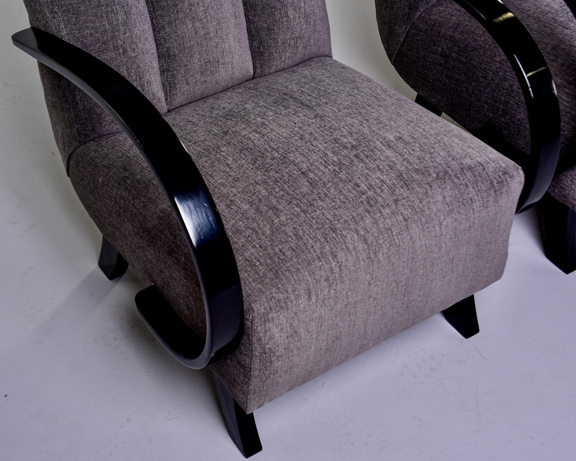 Pair of Jindrich Halabala Chairs with Ebonized Frames and New Upholstery 4