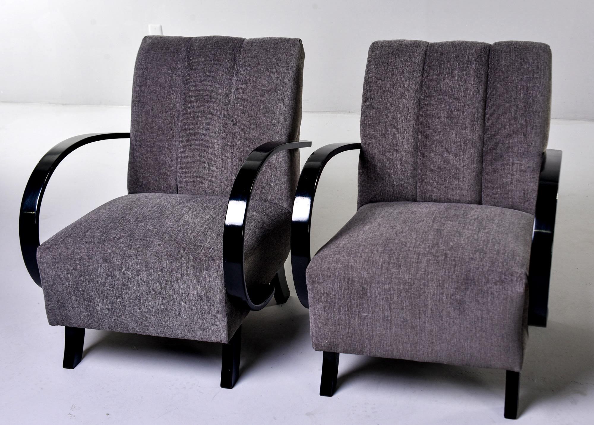 Art Deco Pair of Jindrich Halabala Chairs with Ebonized Frames and New Upholstery