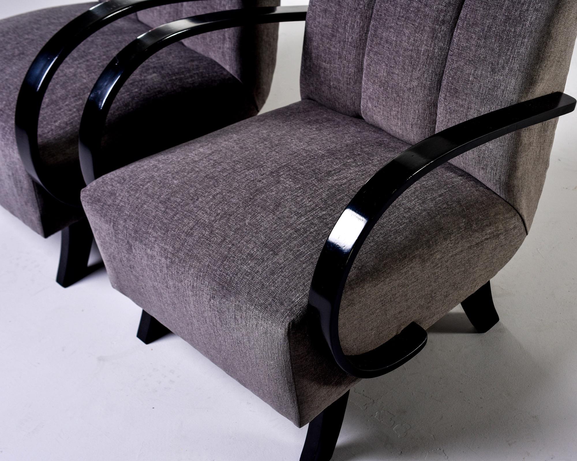 Pair of Jindrich Halabala Chairs with Ebonized Frames and New Upholstery 1