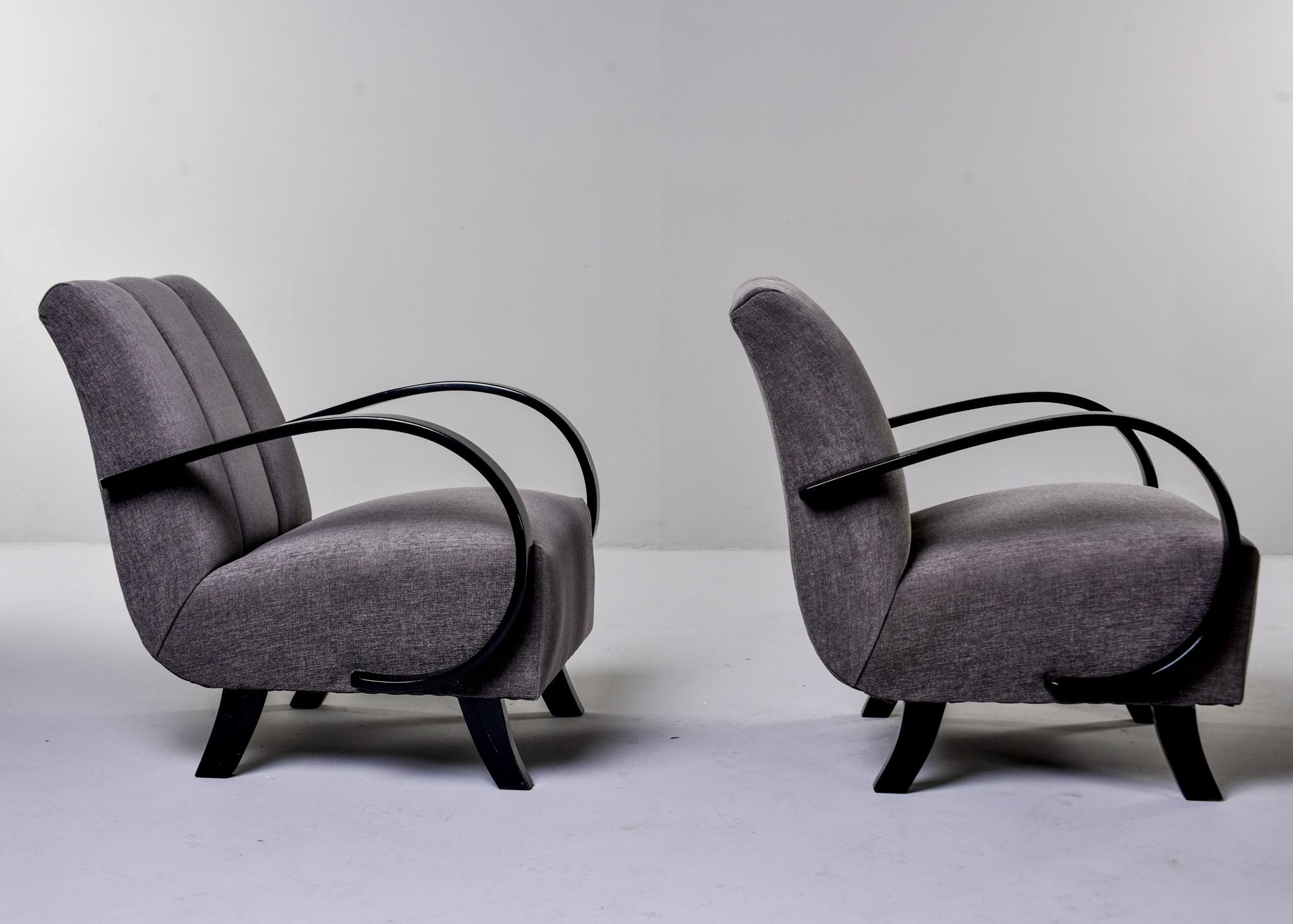Pair of Jindrich Halabala Chairs with Ebonized Frames and New Upholstery 2