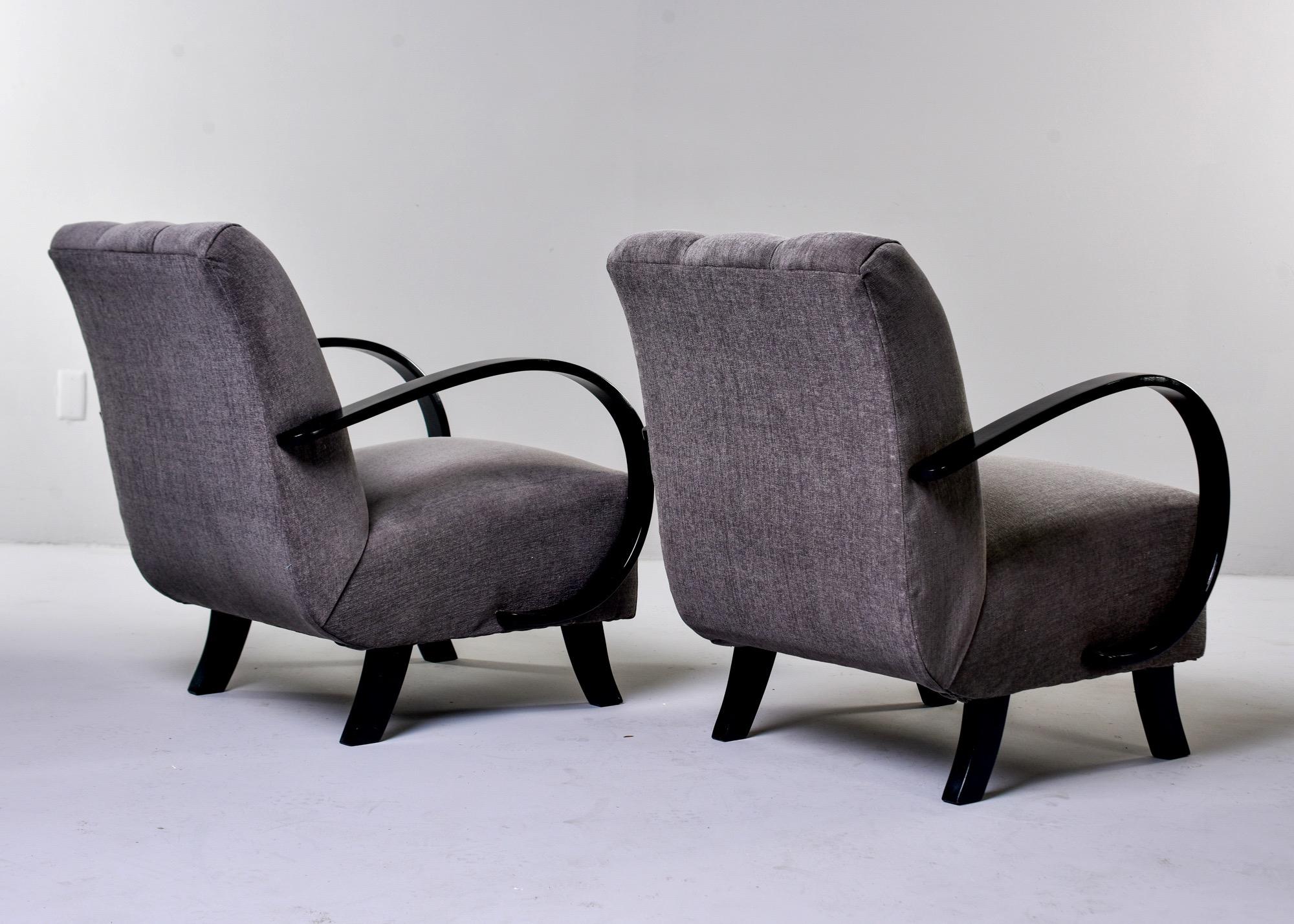 Pair of Jindrich Halabala Chairs with Ebonized Frames and New Upholstery 3