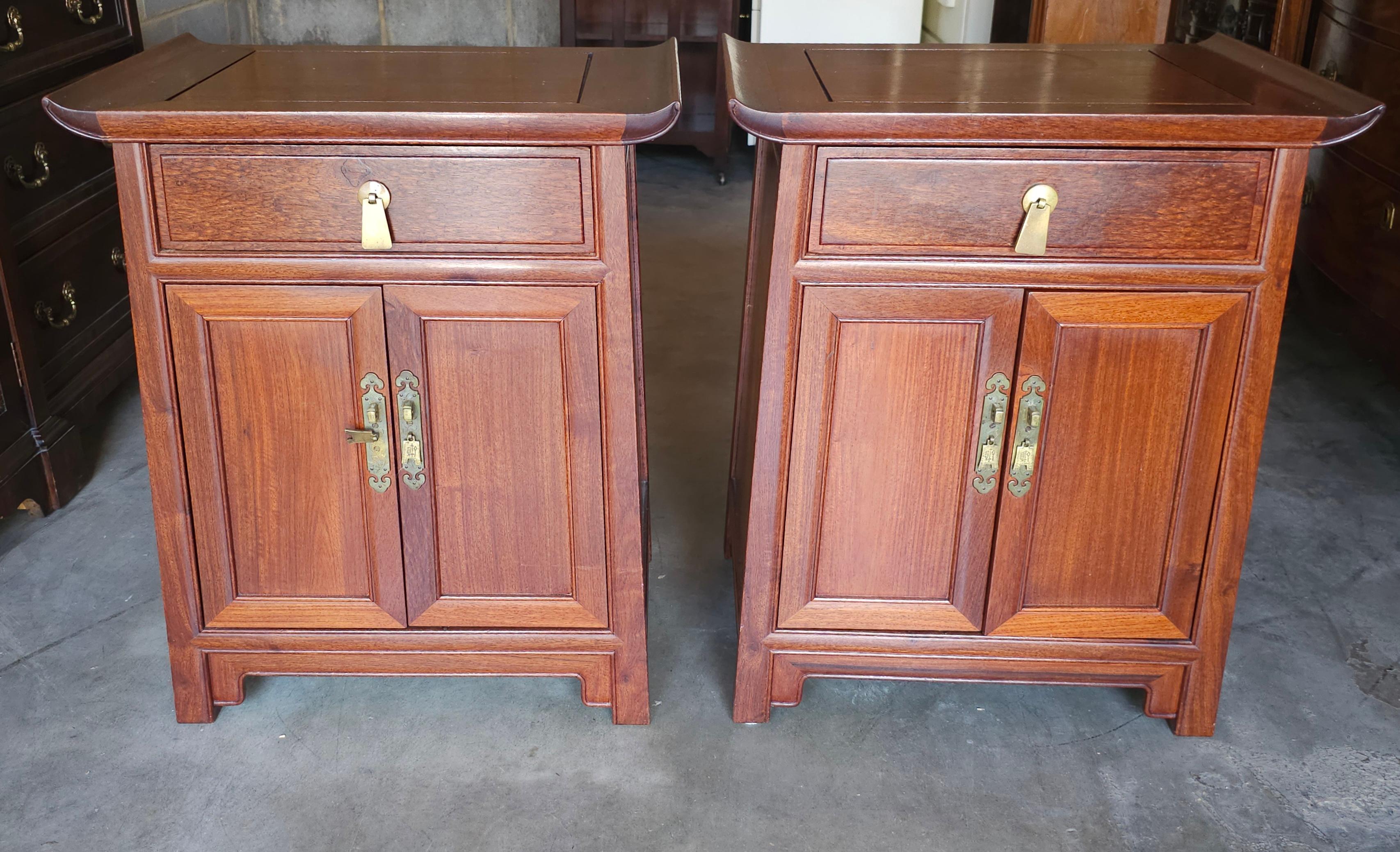 Pair J.L. George Ming Style Rosewood Bedside Tables For Sale 3