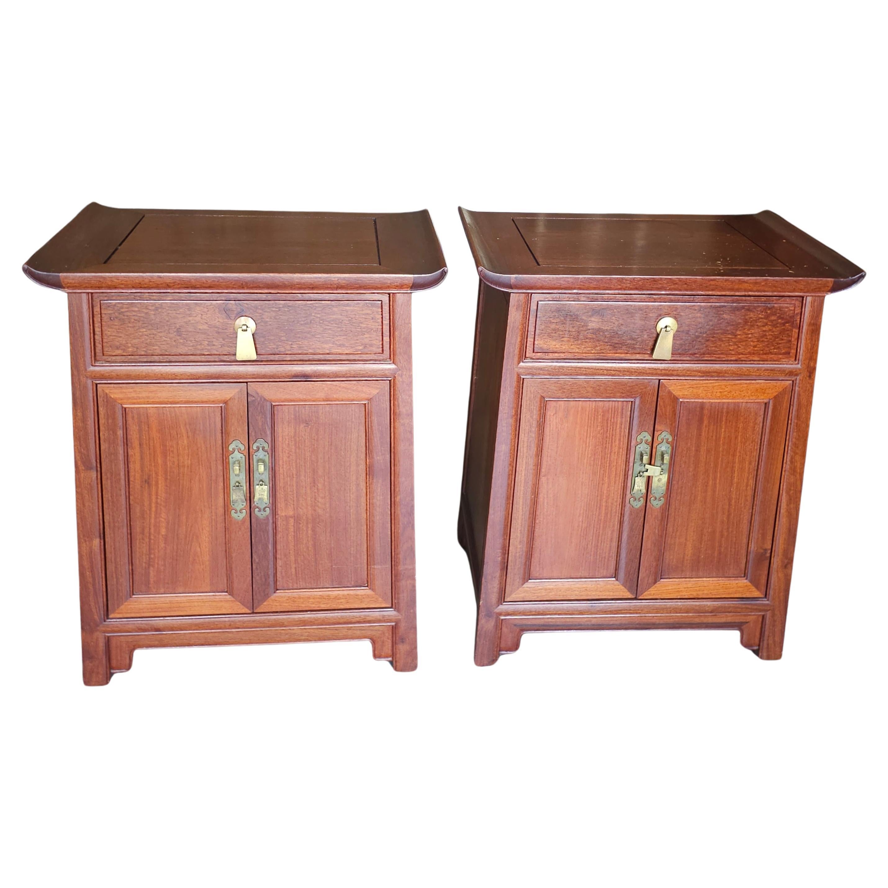 Pair J.L. George Ming Style Rosewood Bedside Tables For Sale