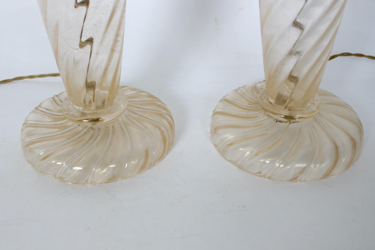 Pair John Hutton for Donghia Ondoso Clear with Gold Venini Glass Table Lamps  For Sale 8