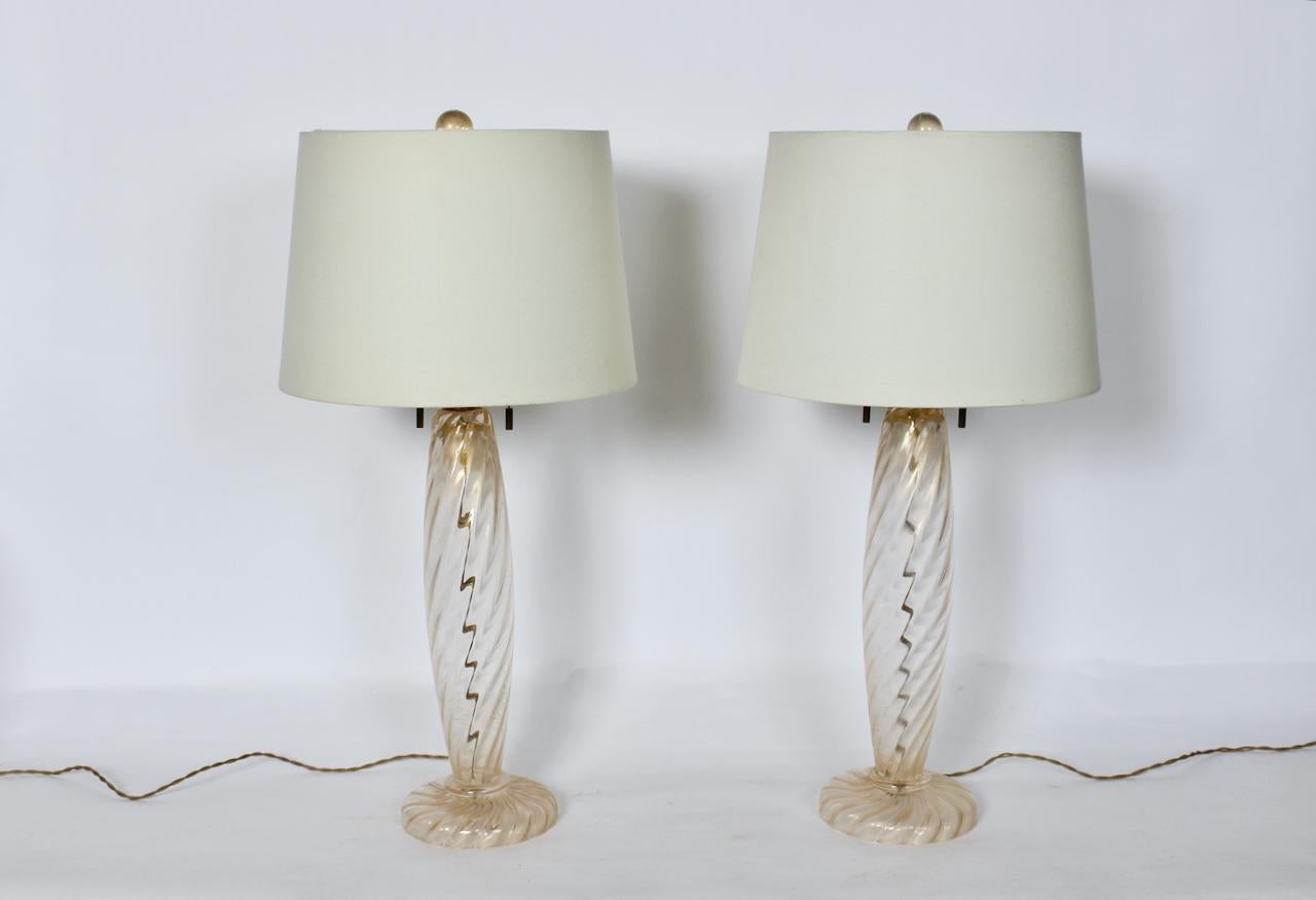 Pair John Hutton for Donghia Ondoso Clear with Gold Venini Glass Table Lamps  For Sale 12