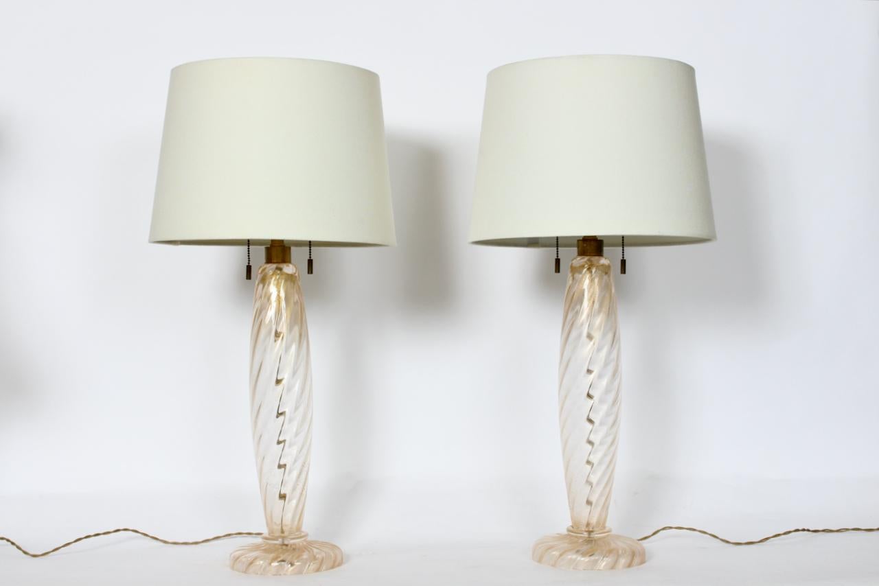 Mid-Century Modern Pair John Hutton for Donghia Ondoso Clear with Gold Venini Glass Table Lamps  For Sale