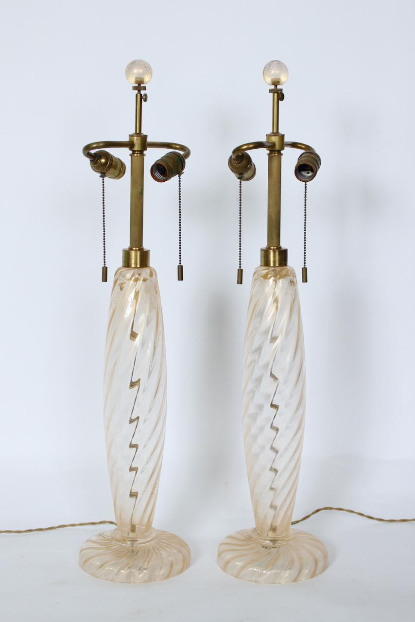 Plated Pair John Hutton for Donghia Ondoso Clear with Gold Venini Glass Table Lamps  For Sale