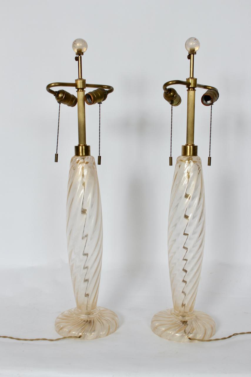 Pair John Hutton for Donghia Ondoso Clear with Gold Venini Glass Table Lamps  In Good Condition For Sale In Bainbridge, NY