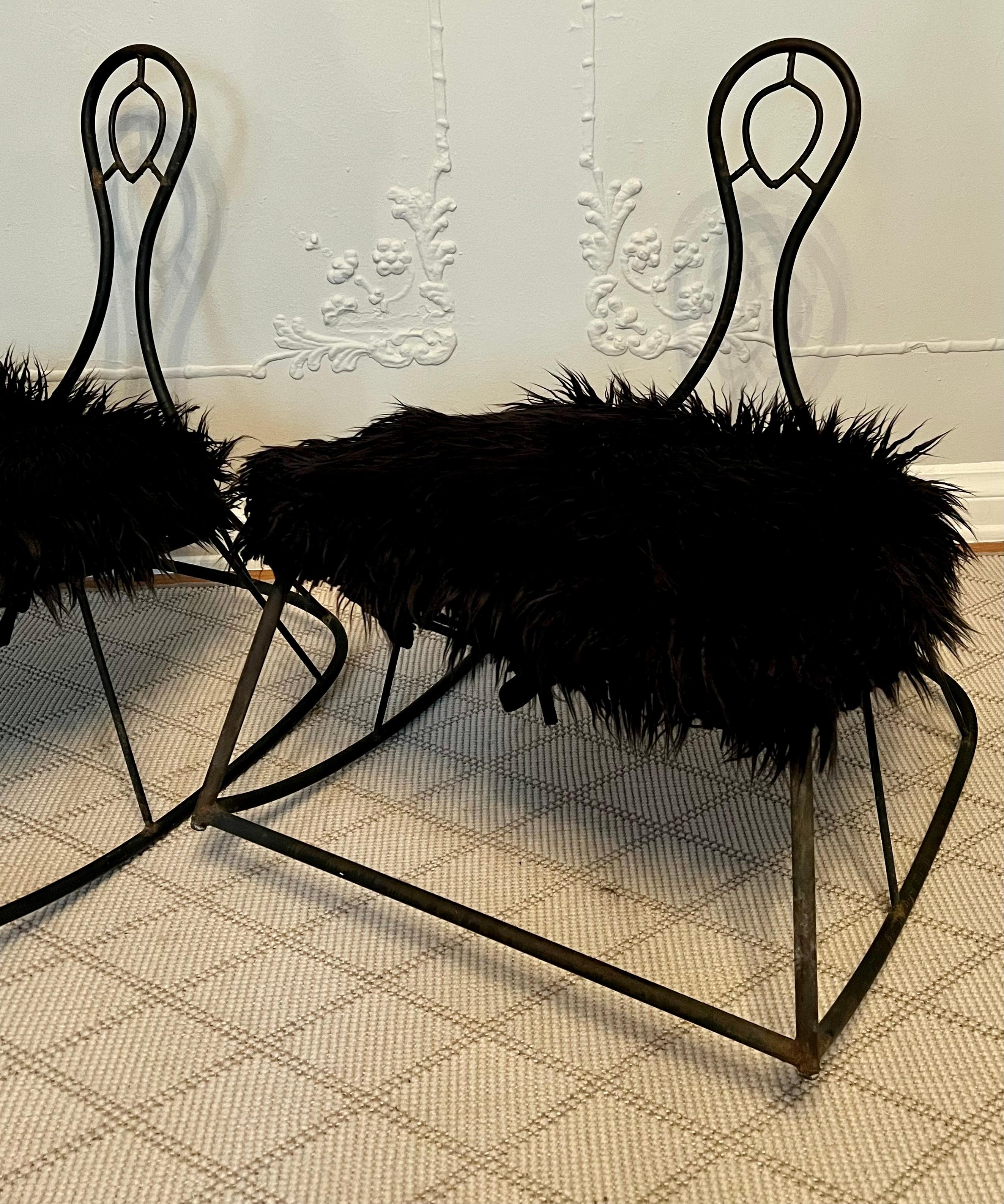 Pair John Risley Metal Rocking Chairs with Mongolian Fur Cushion For Sale 7