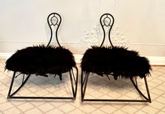 Pair John Risley Metal Rocking Chairs with Mongolian Fur Cushion