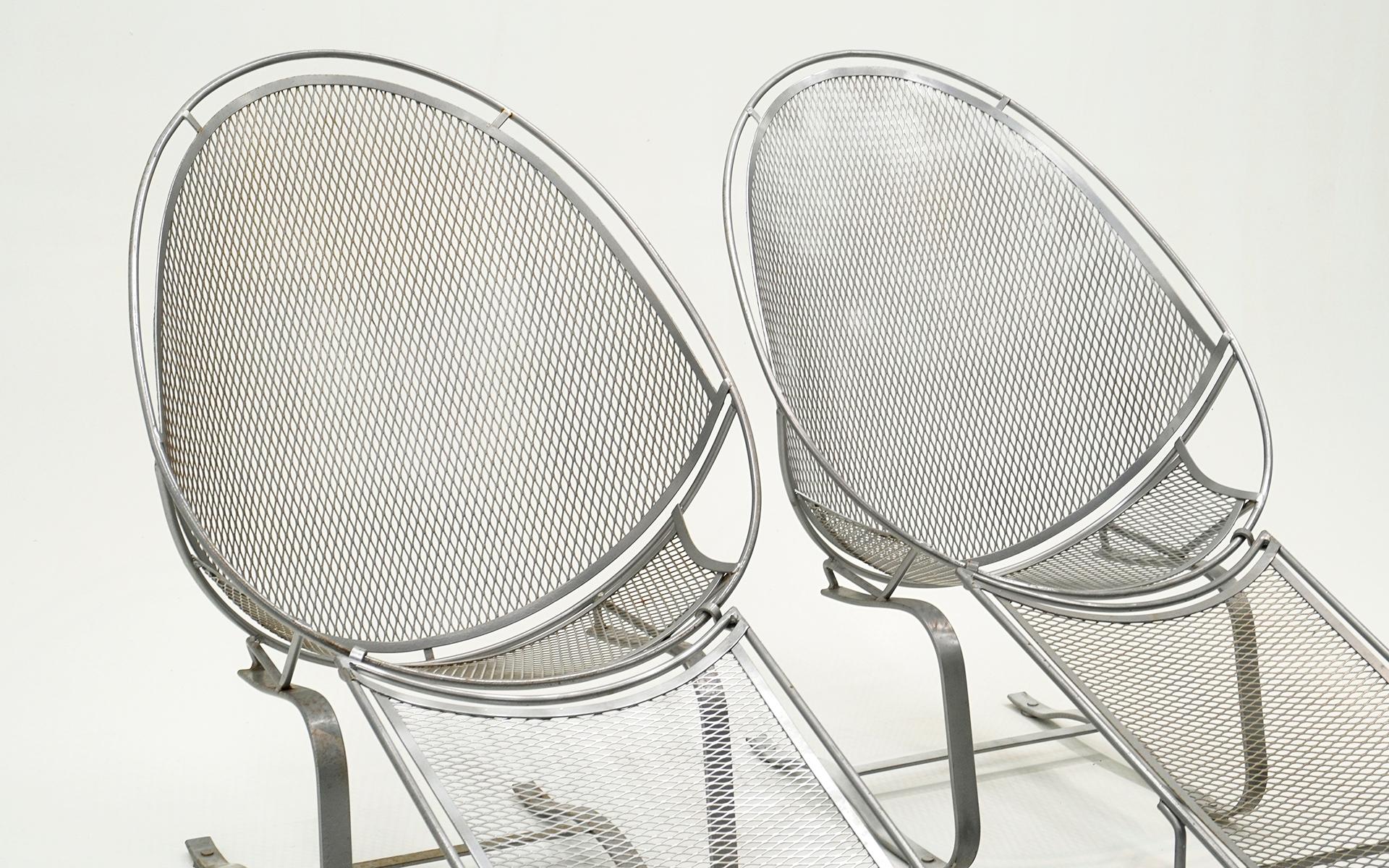 Pair John Salterini High Back Springer Egg Chairs with Detachable Footrests In Good Condition In Kansas City, MO