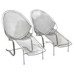 Retro Pair John Salterini High Back Springer Egg Chairs with Detachable Footrests
