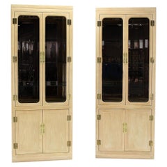 Pair John Stuart White Wash Beveled Glass MidCentury Modern Tall Display Cabinet