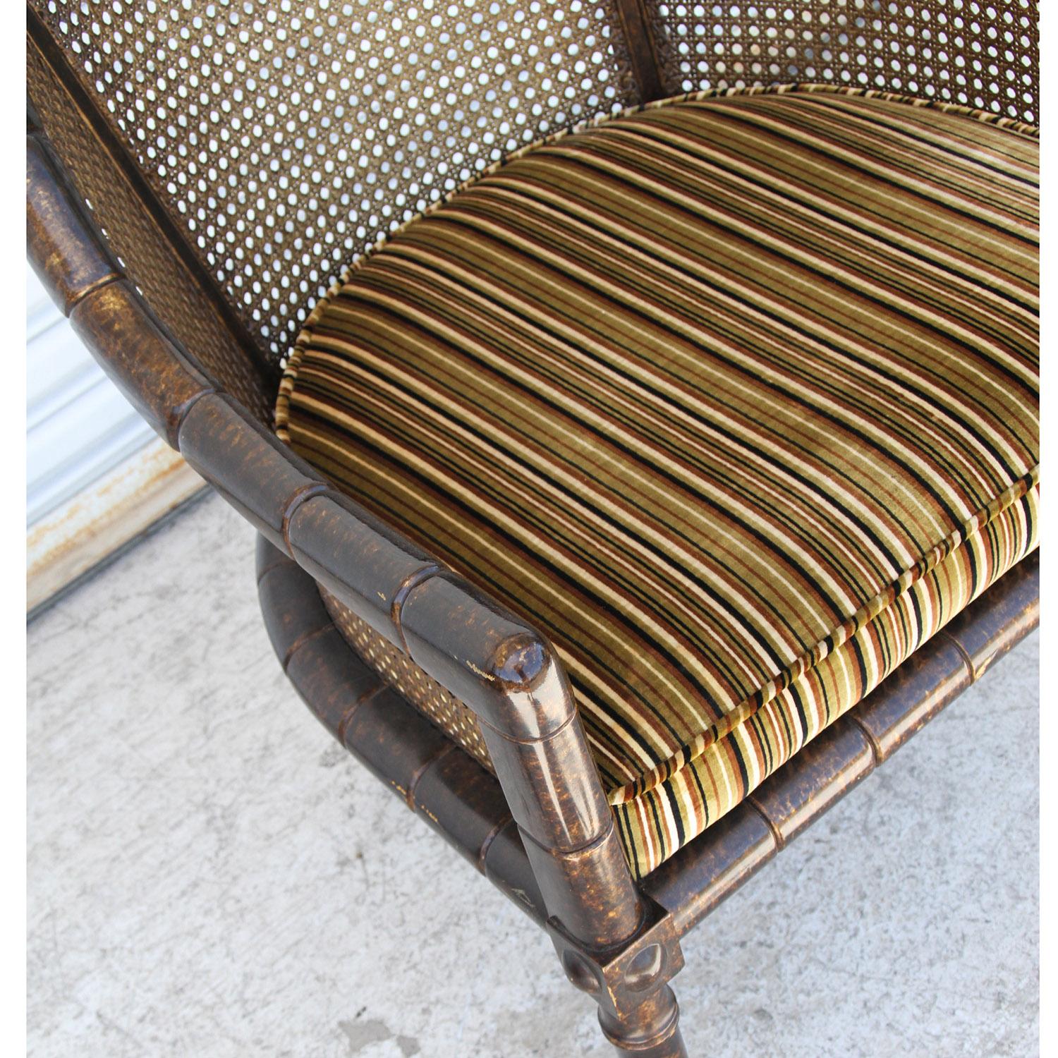 Walnut Pair John Widdicomb Cane Faux Bamboo Barrel Chairs