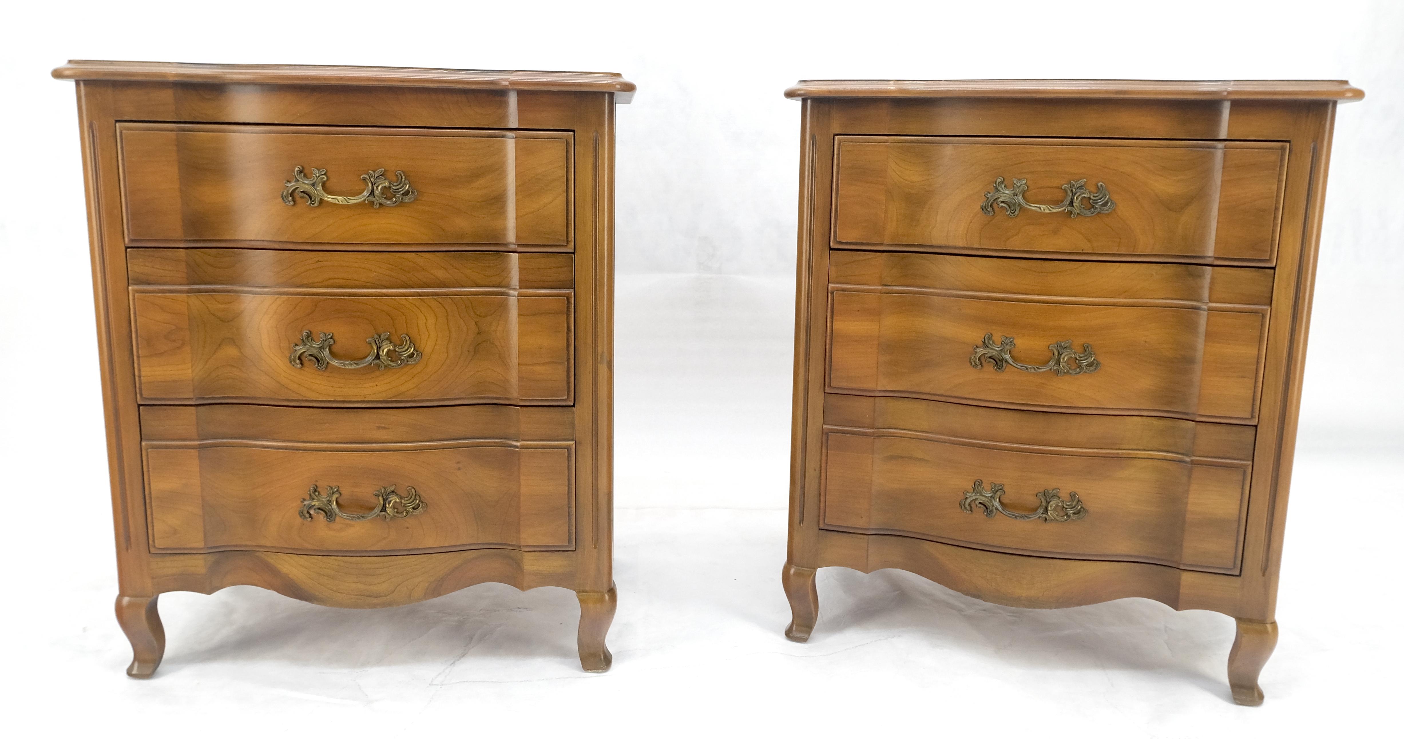 Lacquered Pair John Widdicomb Country French 3 Drawer Night Stands End Tables MINT! For Sale