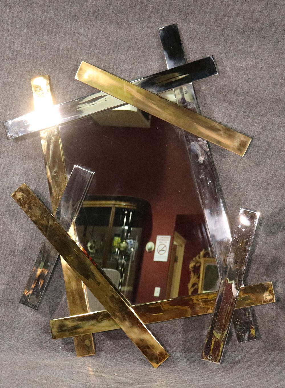 Modern Pair of Jonathan Adler Electrum Horizontal or Vertical Brass Mirrors 